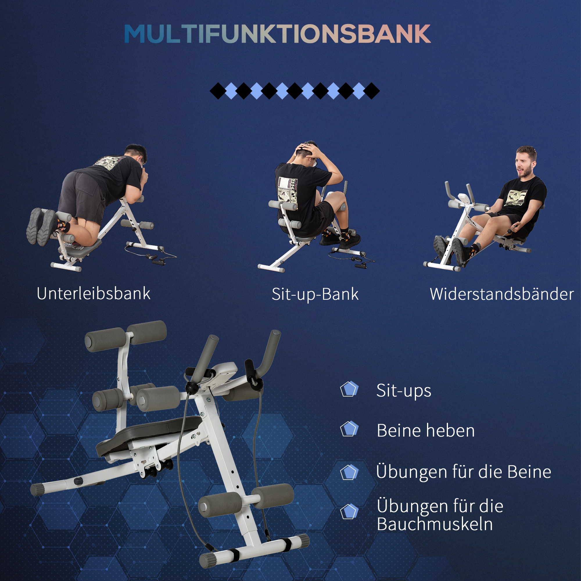 2-in-1 Trainingsgerät für Sit-ups, mit LCD-Monitor, Fitness-Gerät für Zuhause, Stahl, Kunstleder