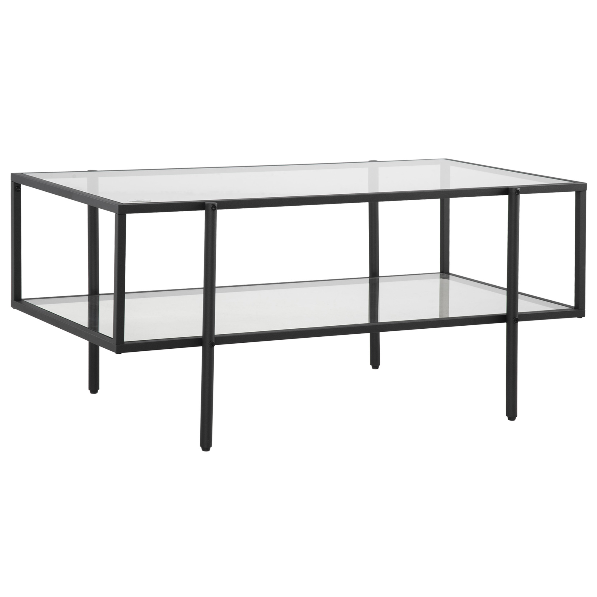 Couchtisch mit Ablage, verstellbare Füße, Stahlrahmen, Glasplatte, 100 x 55 x 45,5 cm, Weiß Couchtisch mit Ablage, verstellbare Füße, Stahlrahmen, Glasplatte, 100 x 55 x 45,5 cm, Weiß