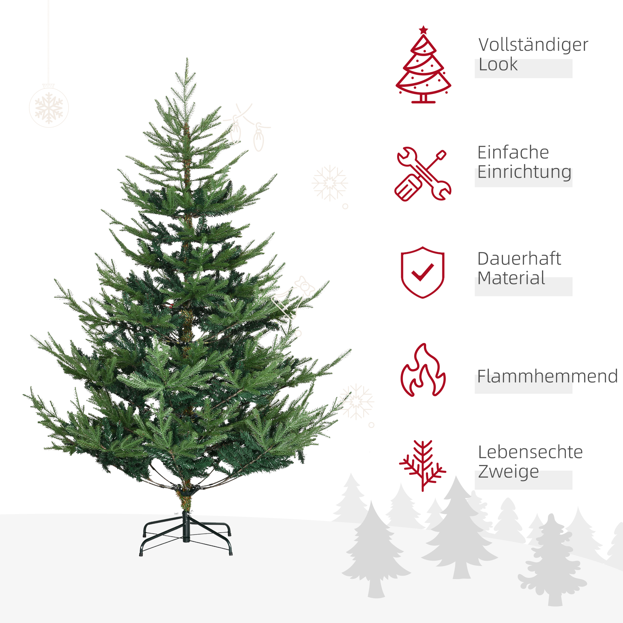 Künstlicher Weihnachtsbaum 180 cm Kieferbaum künstlich mit 795 Spitzen, klappbar Füße Stahlrahmen