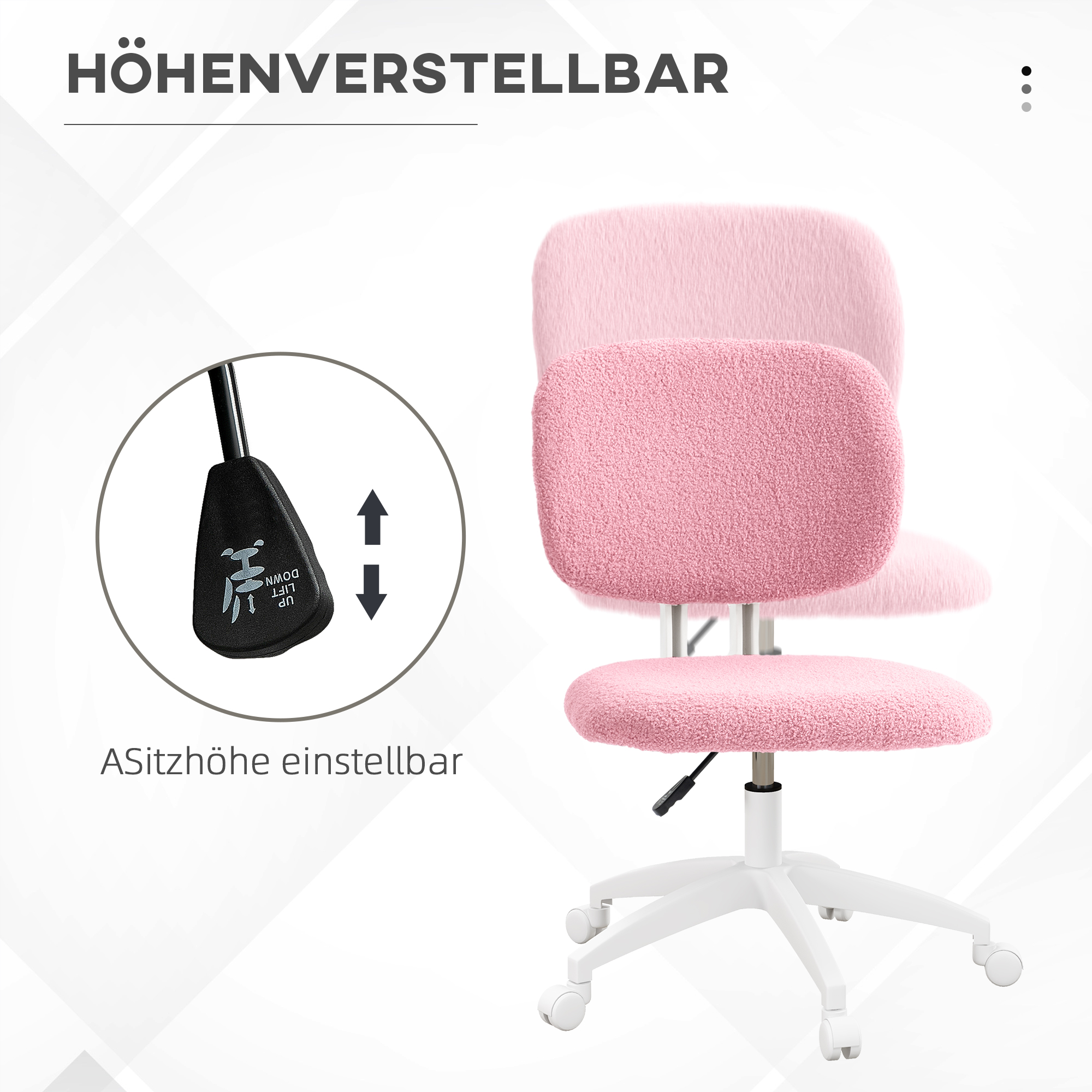 Bürostuhl Computerstuhl drehbar, höhenverstellbar, 48 cm x 53 cm x 80-90 cm, Rosa