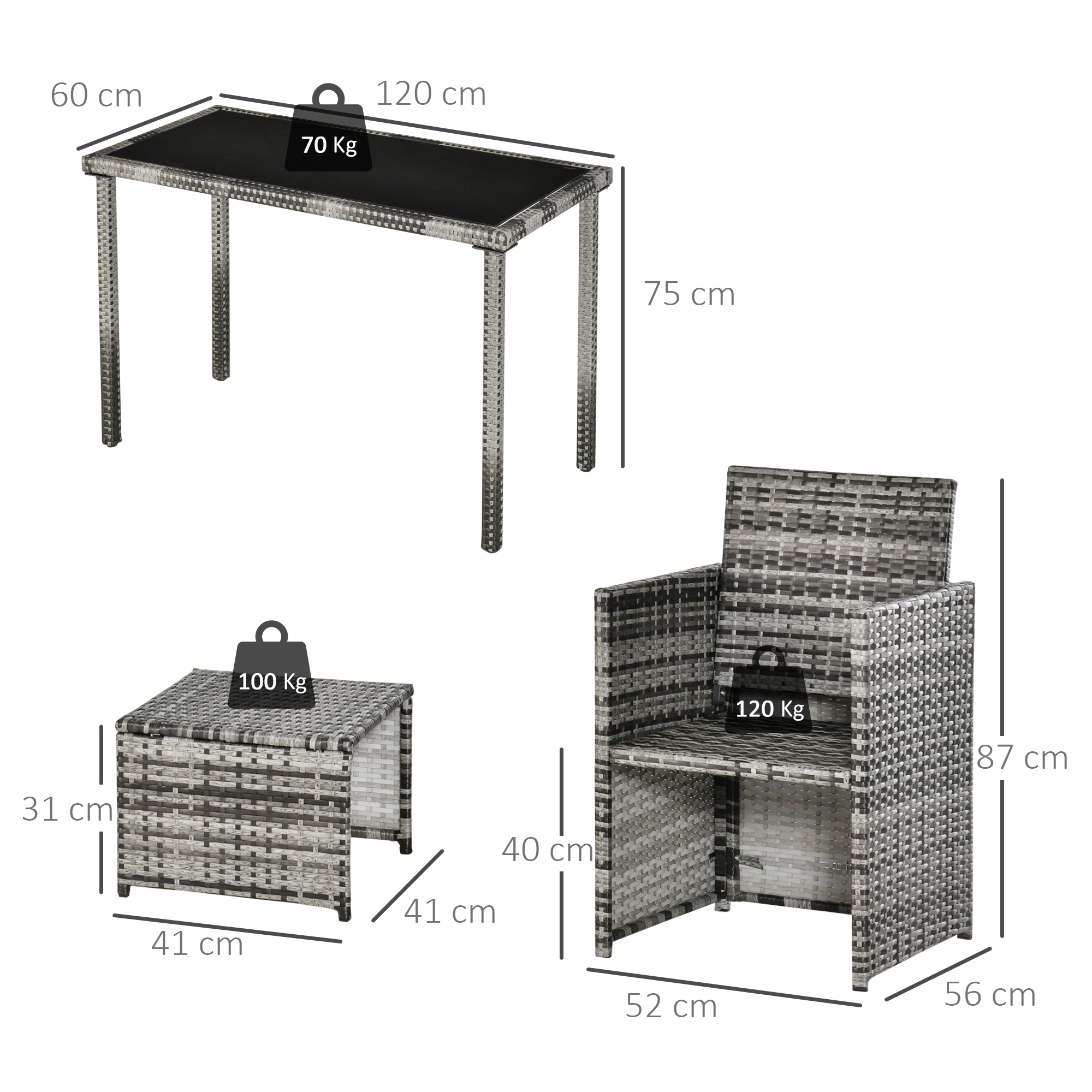 Polyrattan Sitzgruppe für 4 Personen Essgruppe Gartenset Garnitur mit Kissen, Grau