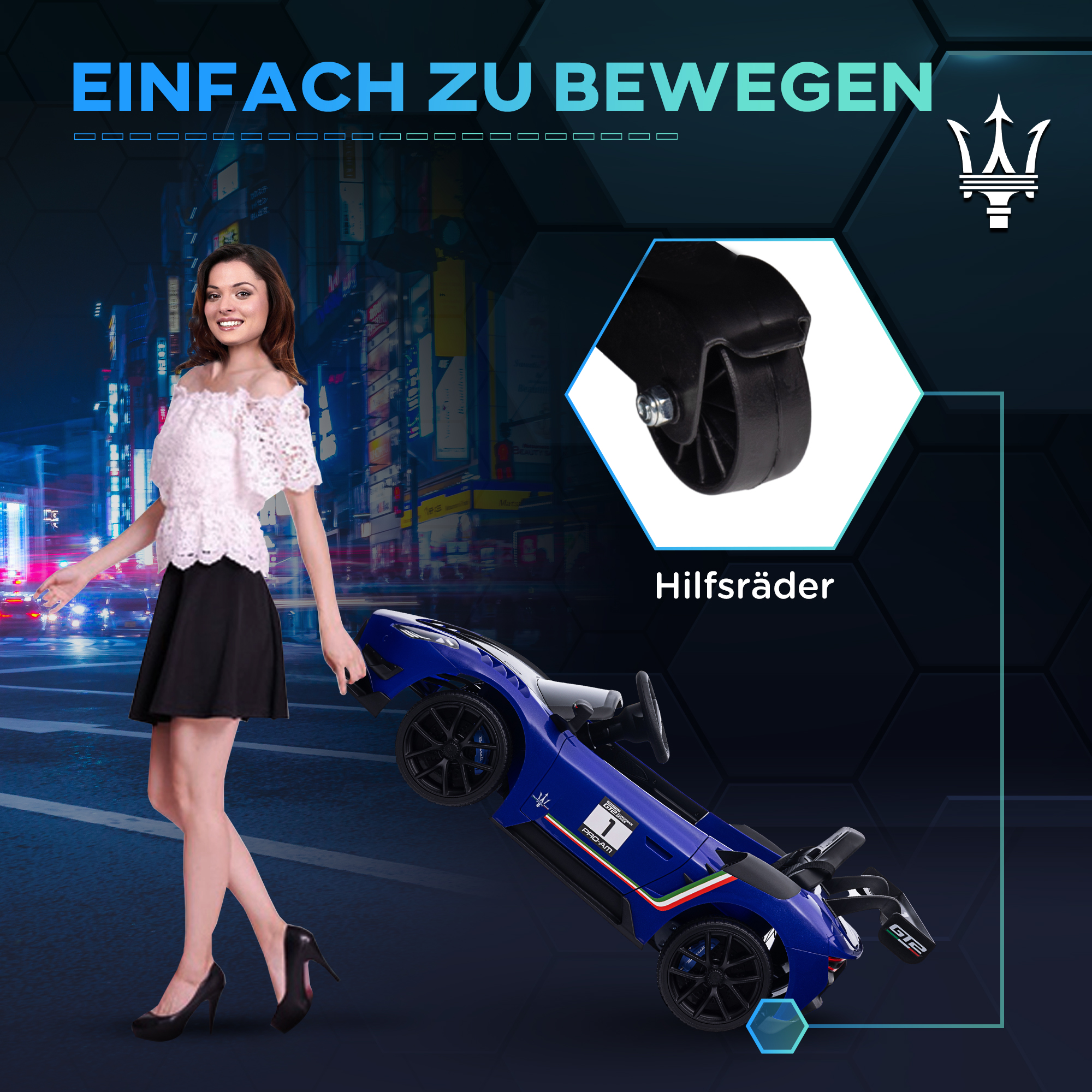Elektro-Kinderauto 12V, lizenziert, Fernbedienung, stoßdämpfende Räder, Blau, 115x60x45 cm