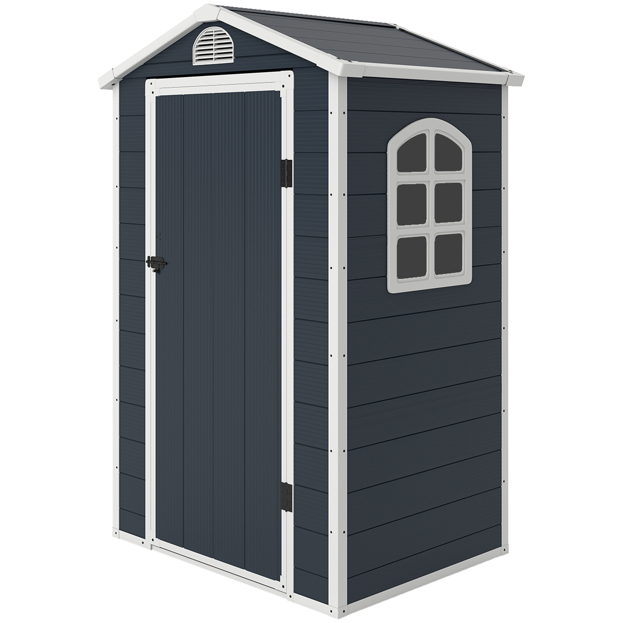 Gerätehaus Kunststoff 1,9m² 134x104x204cm Geräteschuppen mit Satteldach Tür wetterfest Gartenhaus Outdoor Garten Schuppen Schrank für Hinterhof Außenbereich Dunkelgrau