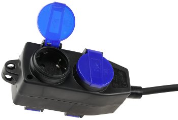 Werkstatt-Steckdose, 4-fach, 5m Kabel, IP44, mit Aufhänger, H07RN-F 3G1,5mm²