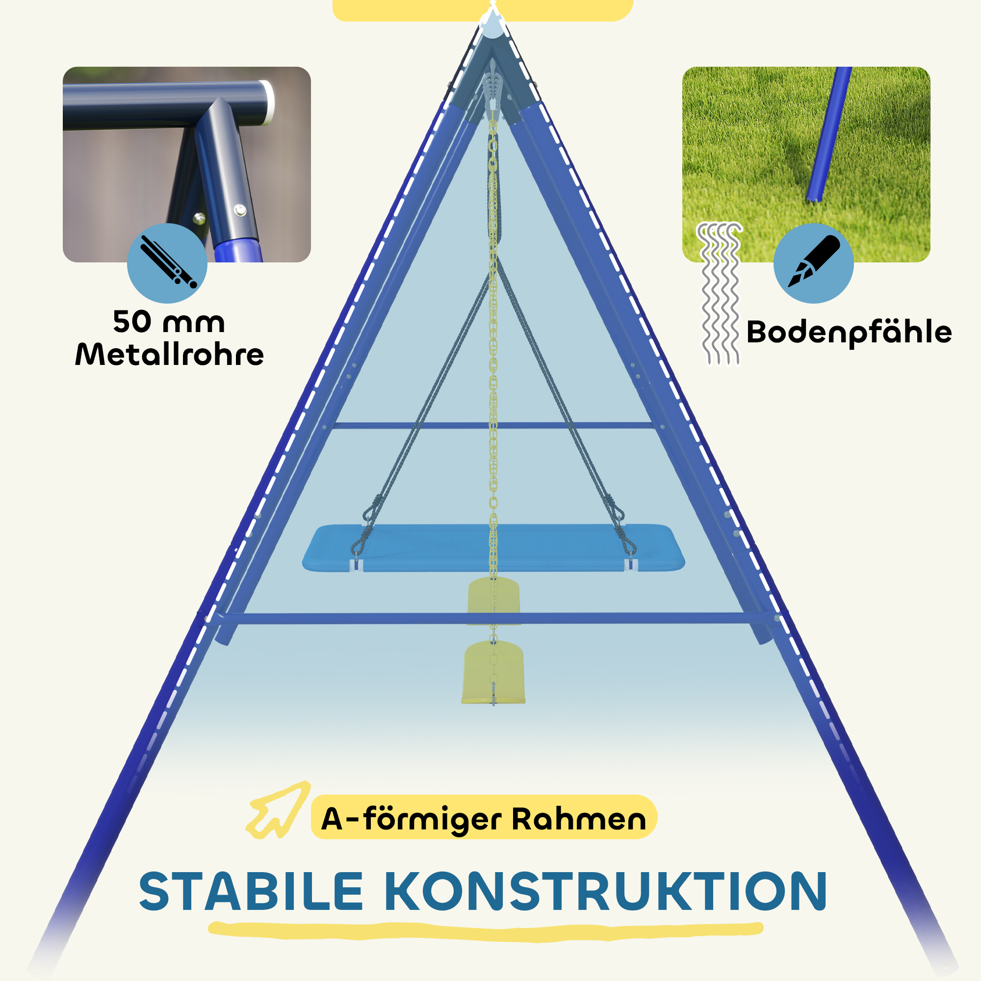 Schaukelset für 3 Kinder, 120 kg Belastbarkeit, Outdoor-Schaukeln, Bunt