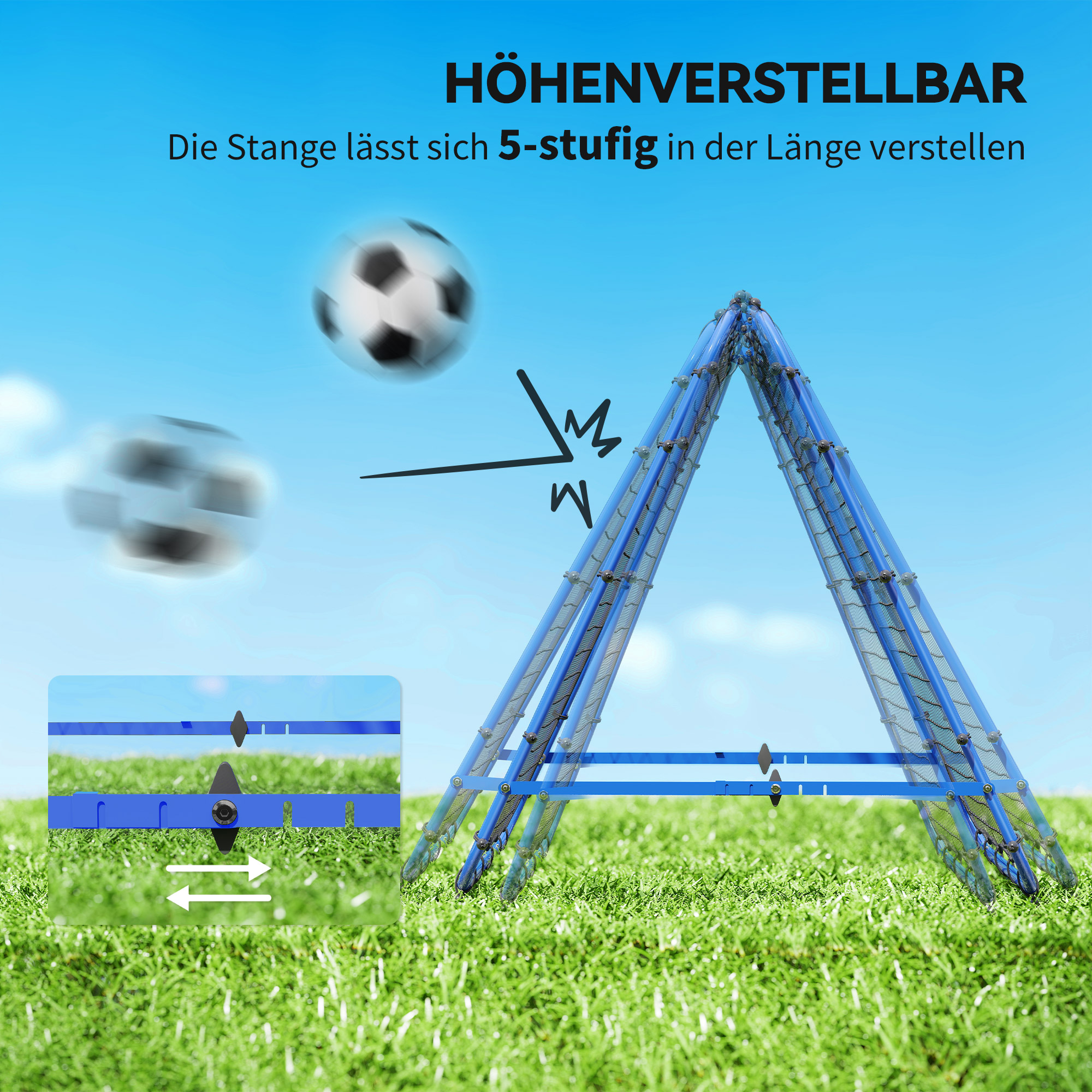 Rebounder für Fußball, verstellbar Prellwand mit 5 Winkelpositionen und Rückprallwand Netz, 100 x 95cm Kickback Tor Fußballtor für Jugendliche, Rückprallwand für Handball Training, Blau
