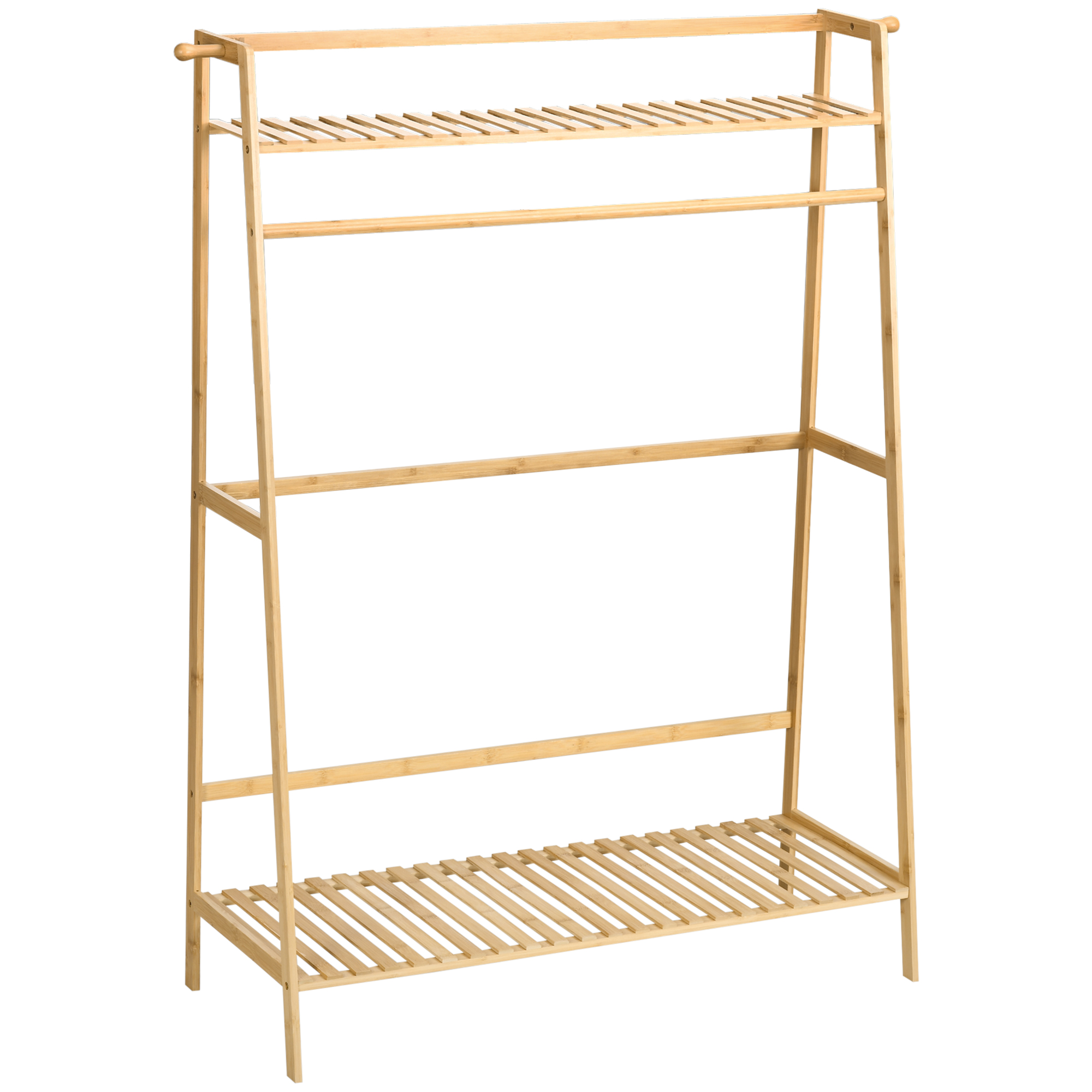 Kleiderständer aus Bambus, 2 Kleiderhaken, Kleiderstange, 2 Ablagen, 114 x 40 x 139 cm