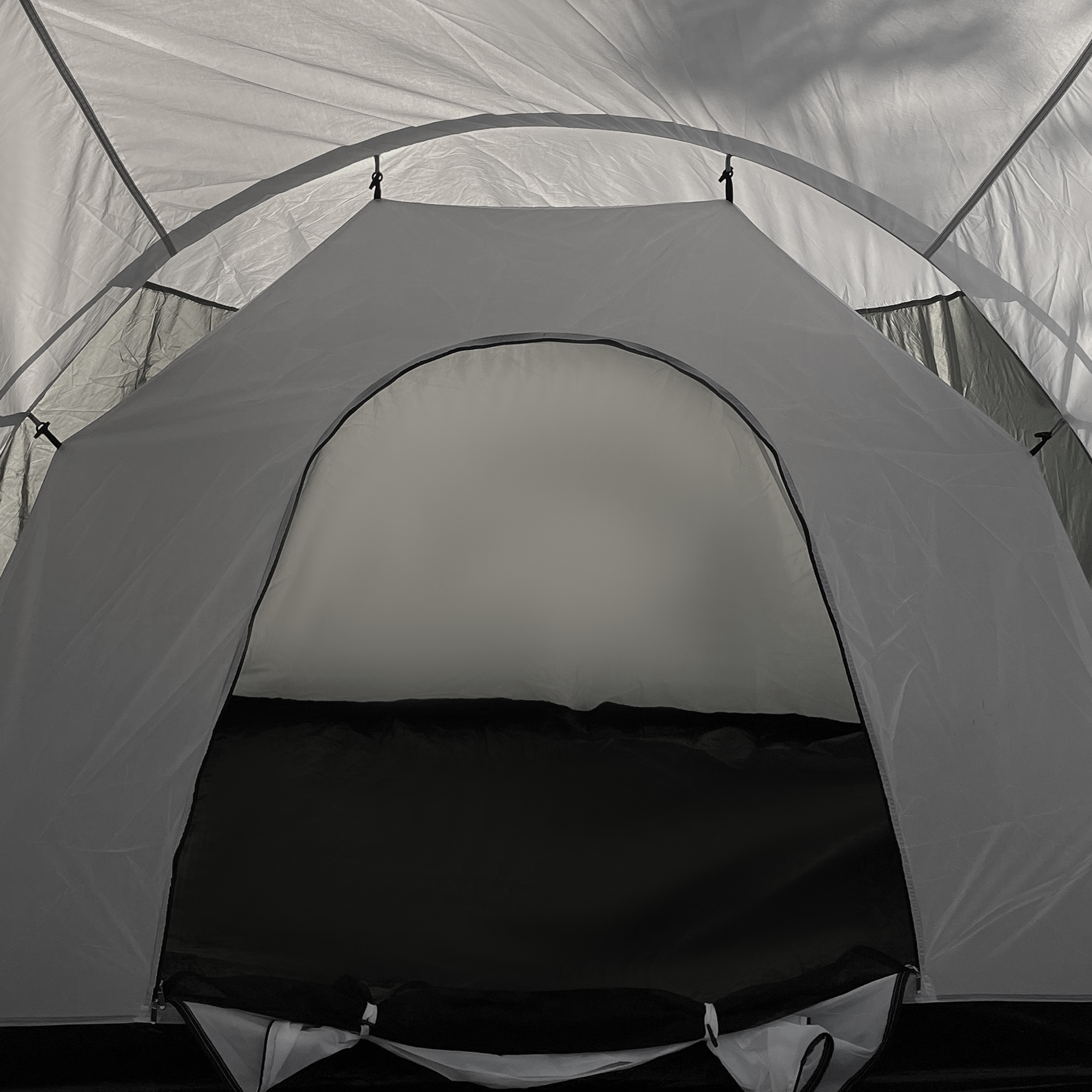 Campingzelt für 6-9 Personen, 4 Räume, Vorzelt, wasserdicht, 615x 615x225cm, Grau