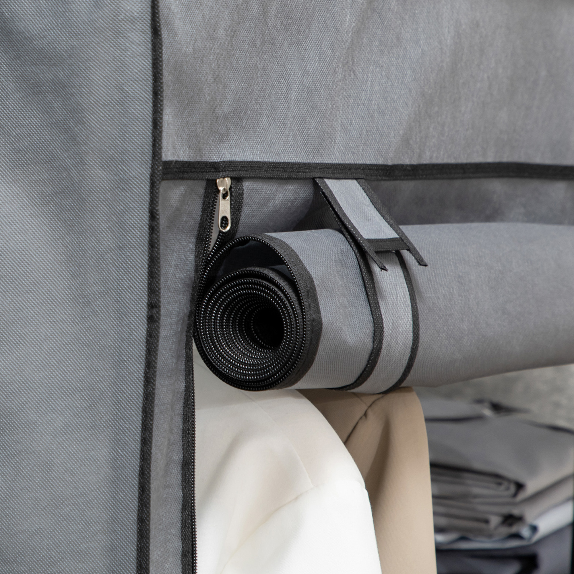 Schrank aus Stoff, Aufbewahrungslösung, 6 Regale, 1 Kleiderstange, Dunkelgrau