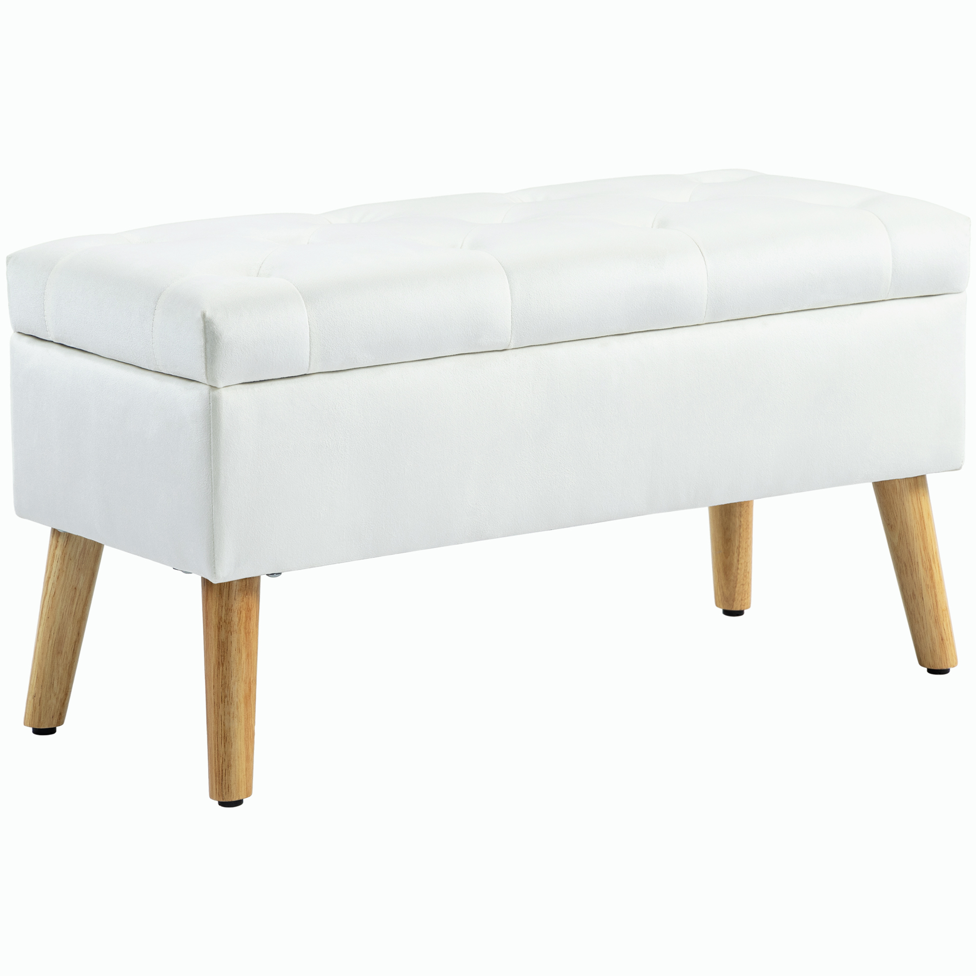 Polsterbank mit Stauraum, Stoffbezug in Samtoptik, Holzbeine, für Wohnzimmer, Schlafzimmer, Flur, 80 x 35 x 40 cm, Weiß