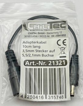 Stecker-Adapterkabel 10cm lang, 3,5mm Stecker auf 5,5/2,1mm Buchse
