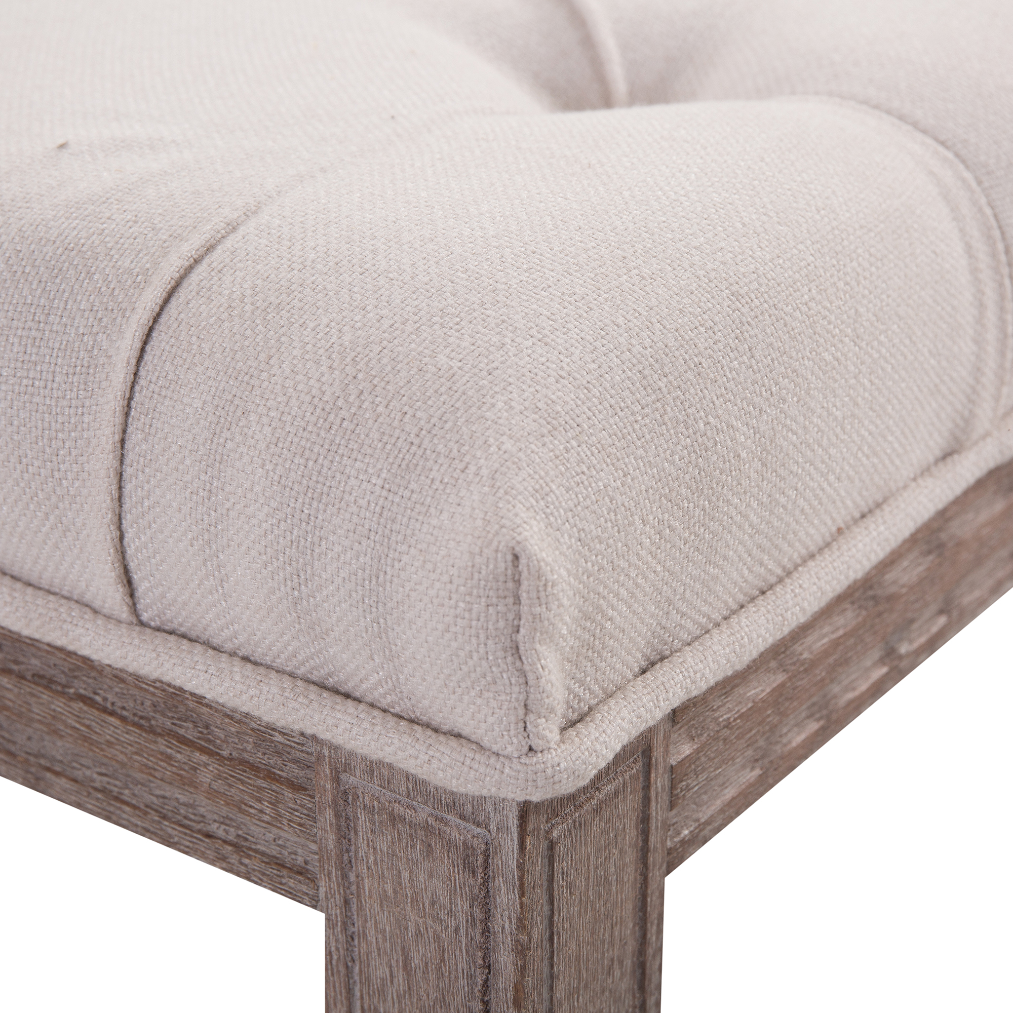 Polsterbank Sitzbank Lounge Sitzhocker Vintage Retro mit Knöpfen Leinen + Holz beige 142 x 47 x 51 cm