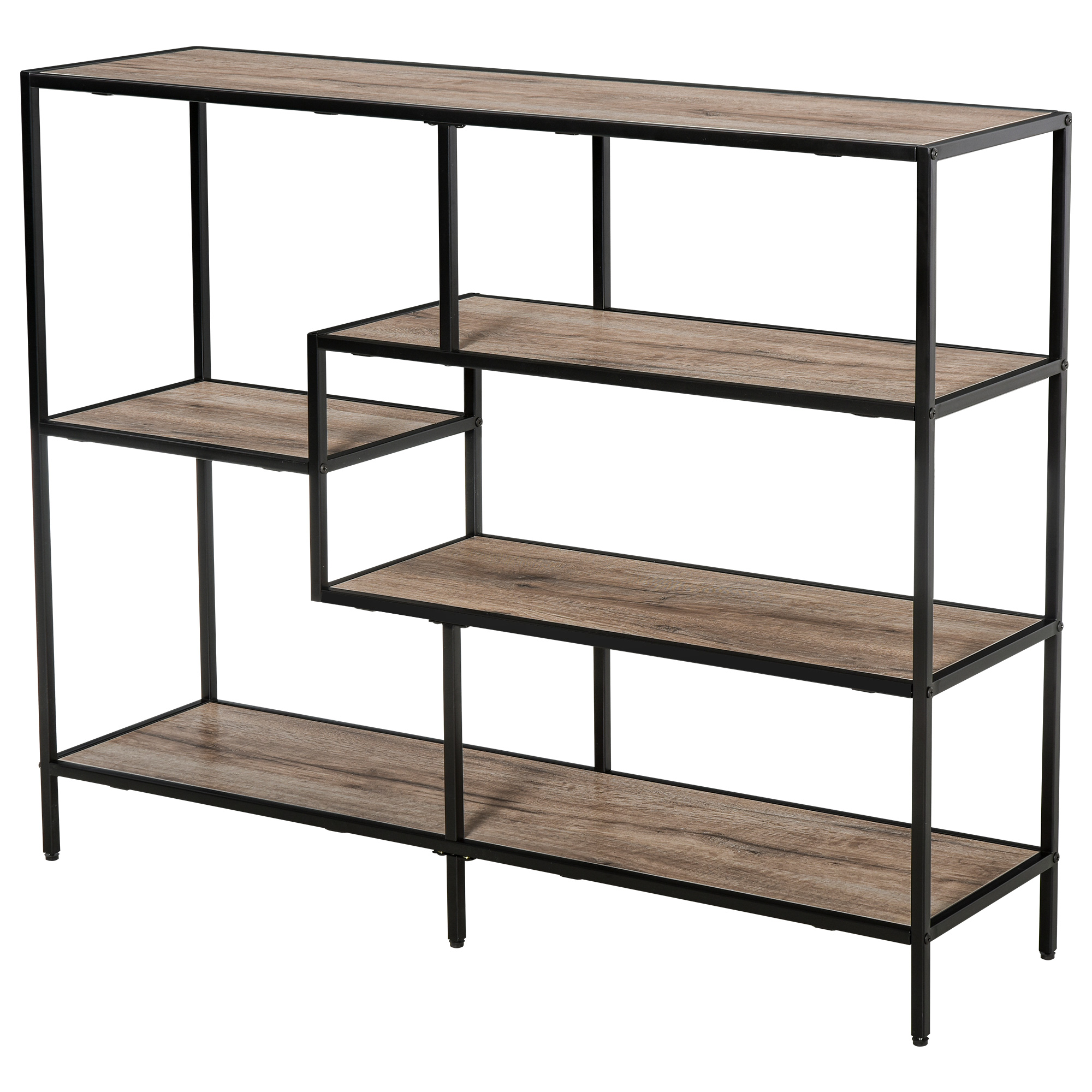 Standregal, Bücherregal Lagerregal Industrieller Stil, Aktenregal, Küchenregal, P2 Spanplatte, Metall, Schwarz+helle Eiche, 120 x 32 x 95 cm