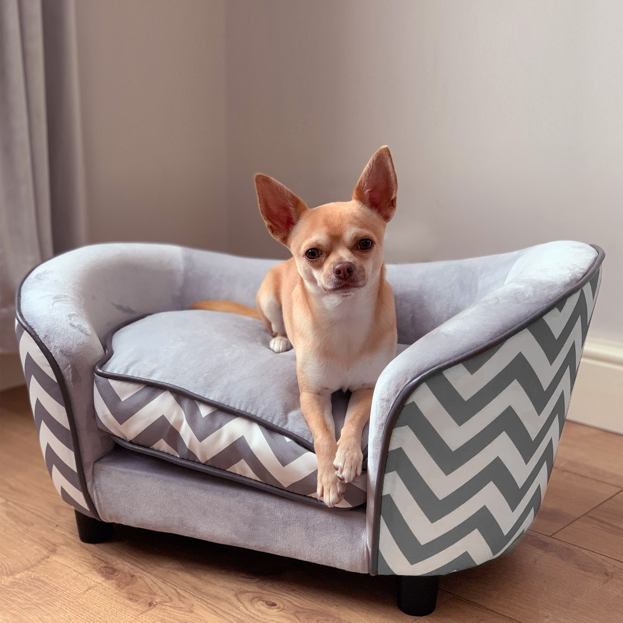 Haustiersofa Hundecouch Hundesofa Hundebett Hundematte Katze Kissen gepolstert Holz Schaumstoff Grau 68,5 x 40,5 x 40,5 cm