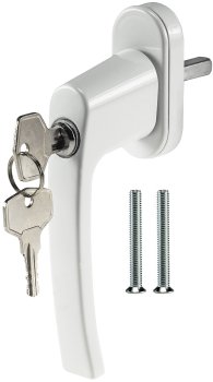 Abschließbarer Fenstergriff, weiß, 2 Schrauben, 2 Schlüssel Abschließbarer Fenstergriff, weiß, 2 Schrauben, 2 Schlüssel