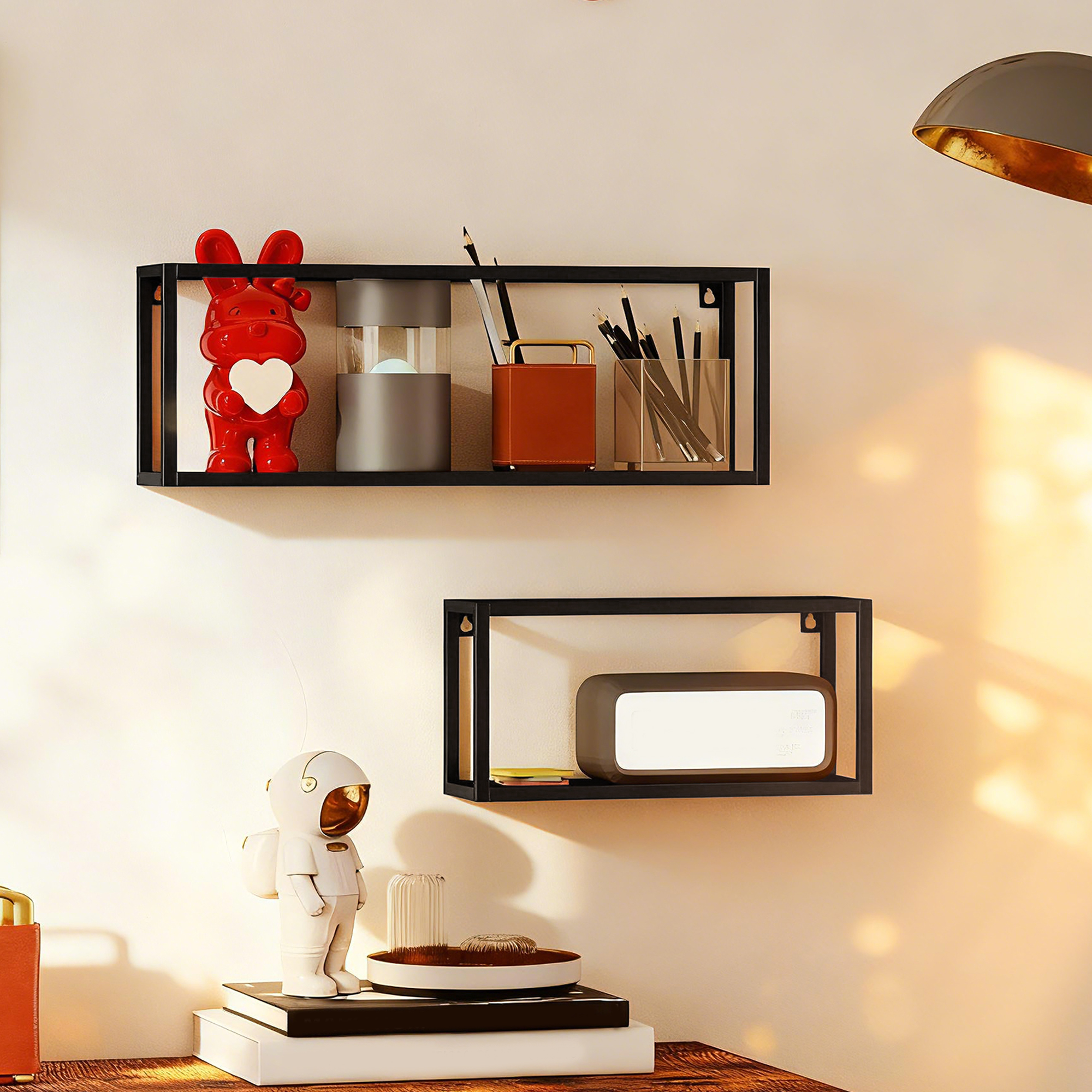 2er-Set Wandregale, 15 kg Tragkraft, für Wandmontage, Stahl, Schwarz