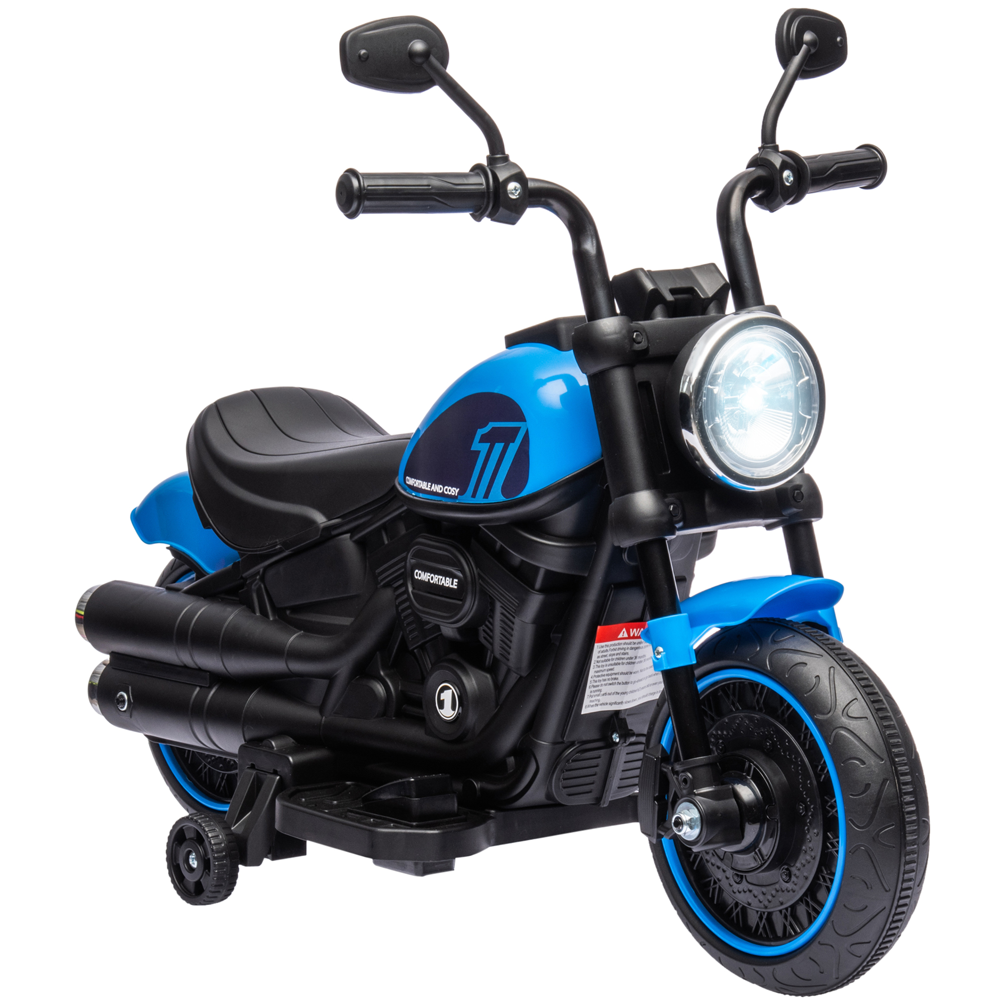 Elektro Kindermotorrad, Elektrisches Kinderfahrzeug, mit Scheinwerfer, 3 km/h, Blau + Schwarz