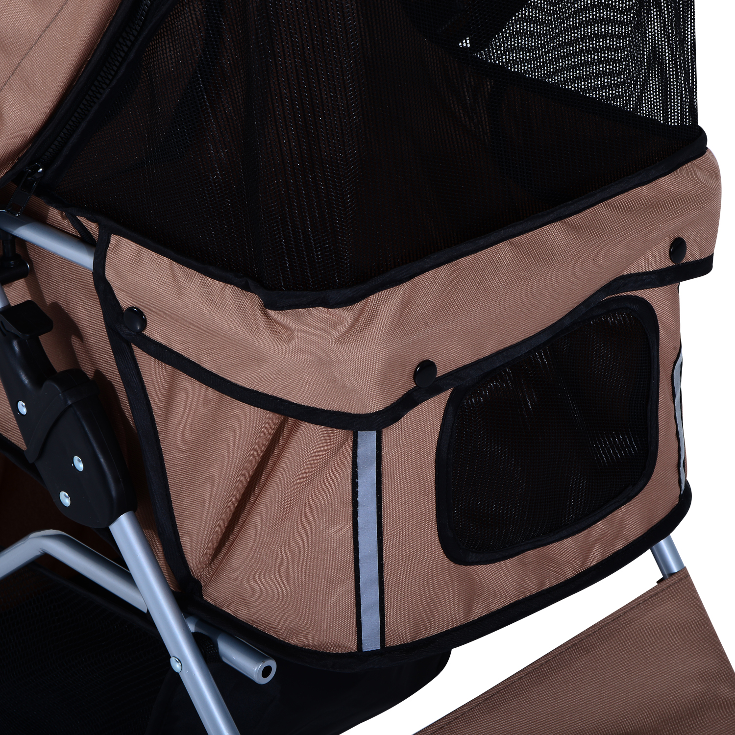 Hundebuggy Hundewagen bis 10 kg Klappbar Bodenkorb 2 Becherhalter Sonnendach Kaffeebraun