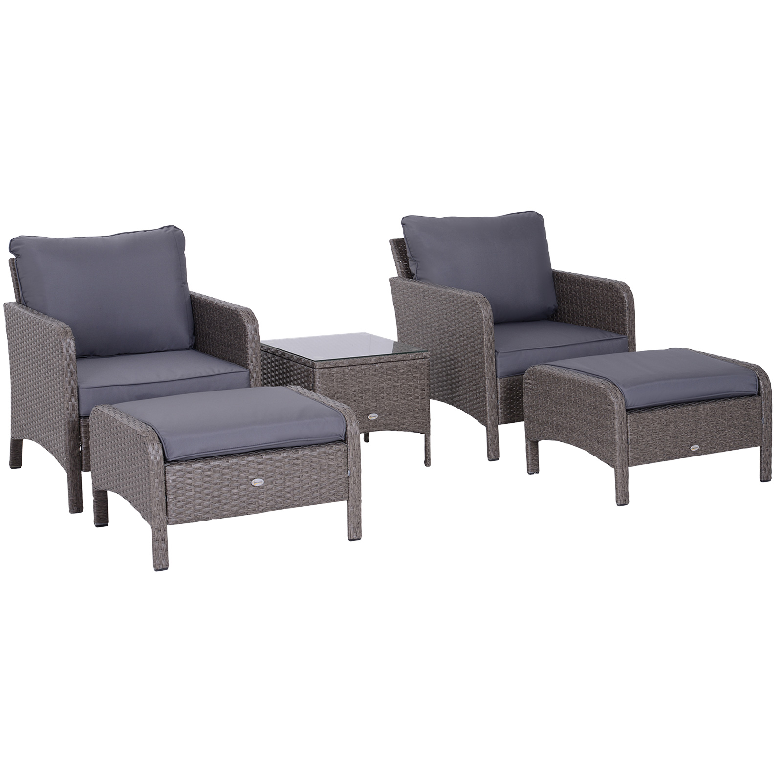 5-tlg, Polyrattan Gartenmöbel Sitzgruppe Gartenset Sofagarnitur Garnitur Lounge mit Kissen Dunkelgrau 2 x Sessel 1 x Couchtisch 2 x Hocker