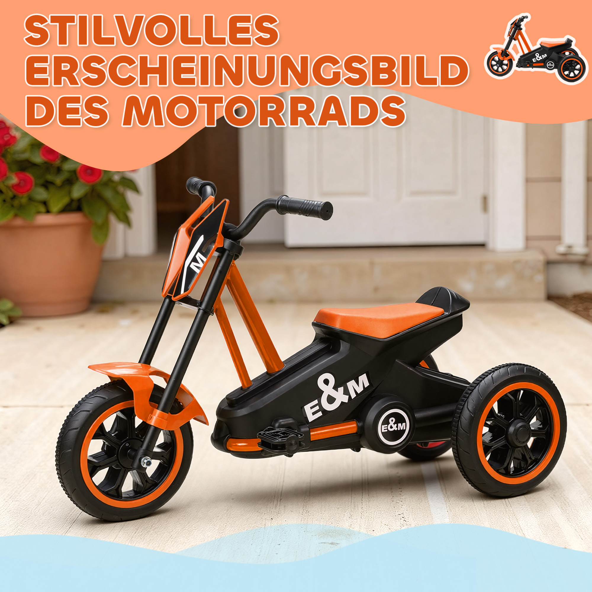 Dreirad, Kinderfahrrad, Laufrad, Kinderrad mit Pedal, Lauffahrrad für Kinder 18-36 Monaten, Stahl, 79x44x47 cm, Orange