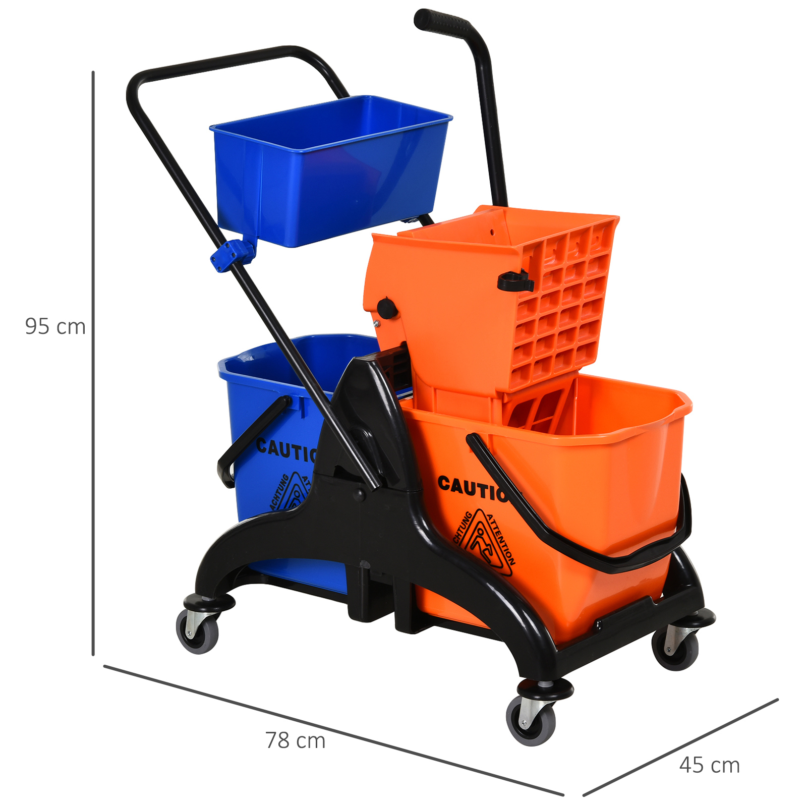 Reinigungseimer, Wischmoppeimer, rollbar, 26 Liter, Kunststoff, Metall, Orange