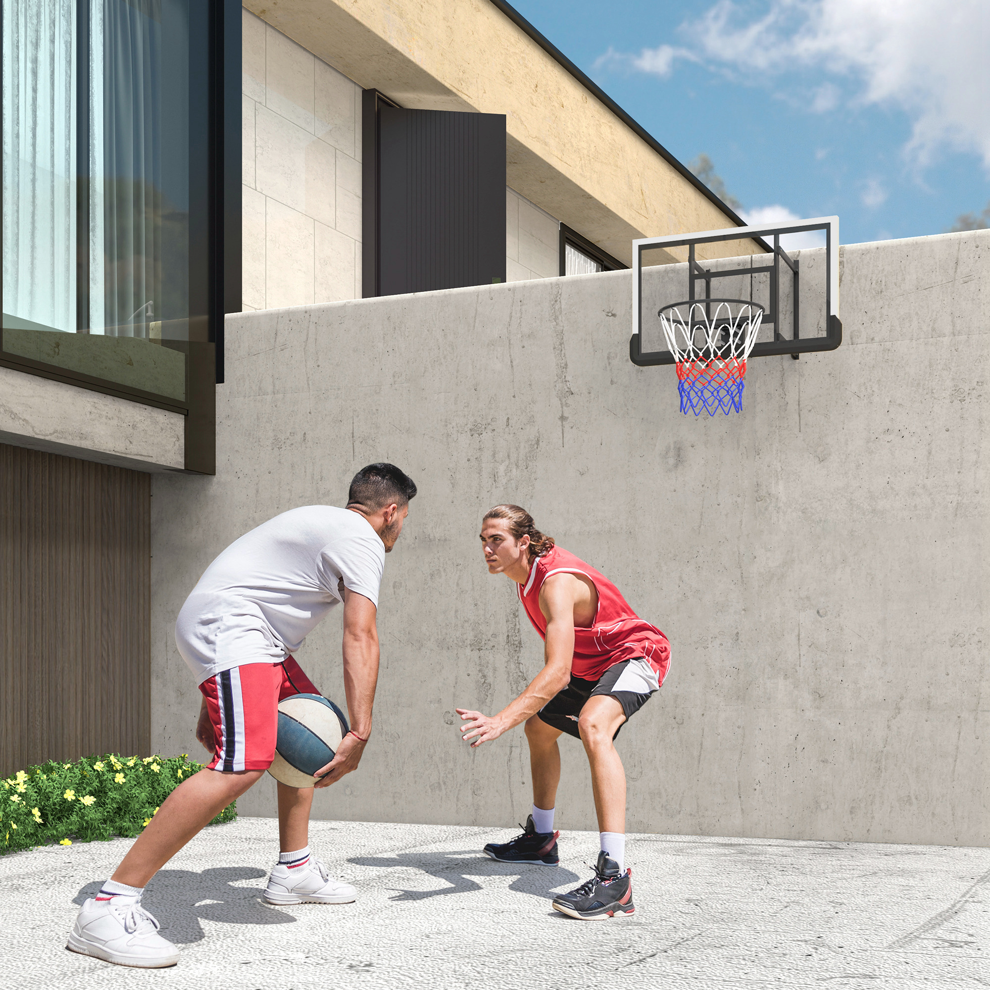 Basketballkorb für Wandmontage, gefederter Korb, bruchsichere Rückwand, Schwarz
