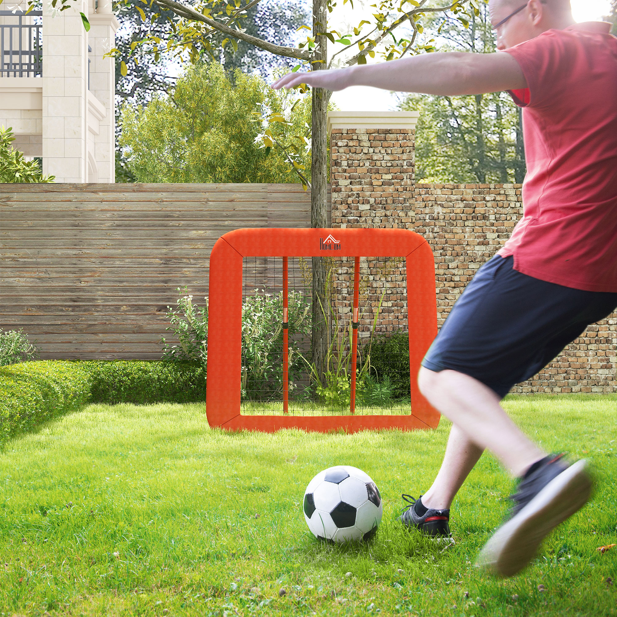 Fußball-Rückprallnetz, verstellbar, faltbar, Metallrahmen, Allwetter-PE-Netz, inkl, Heringe, Rot