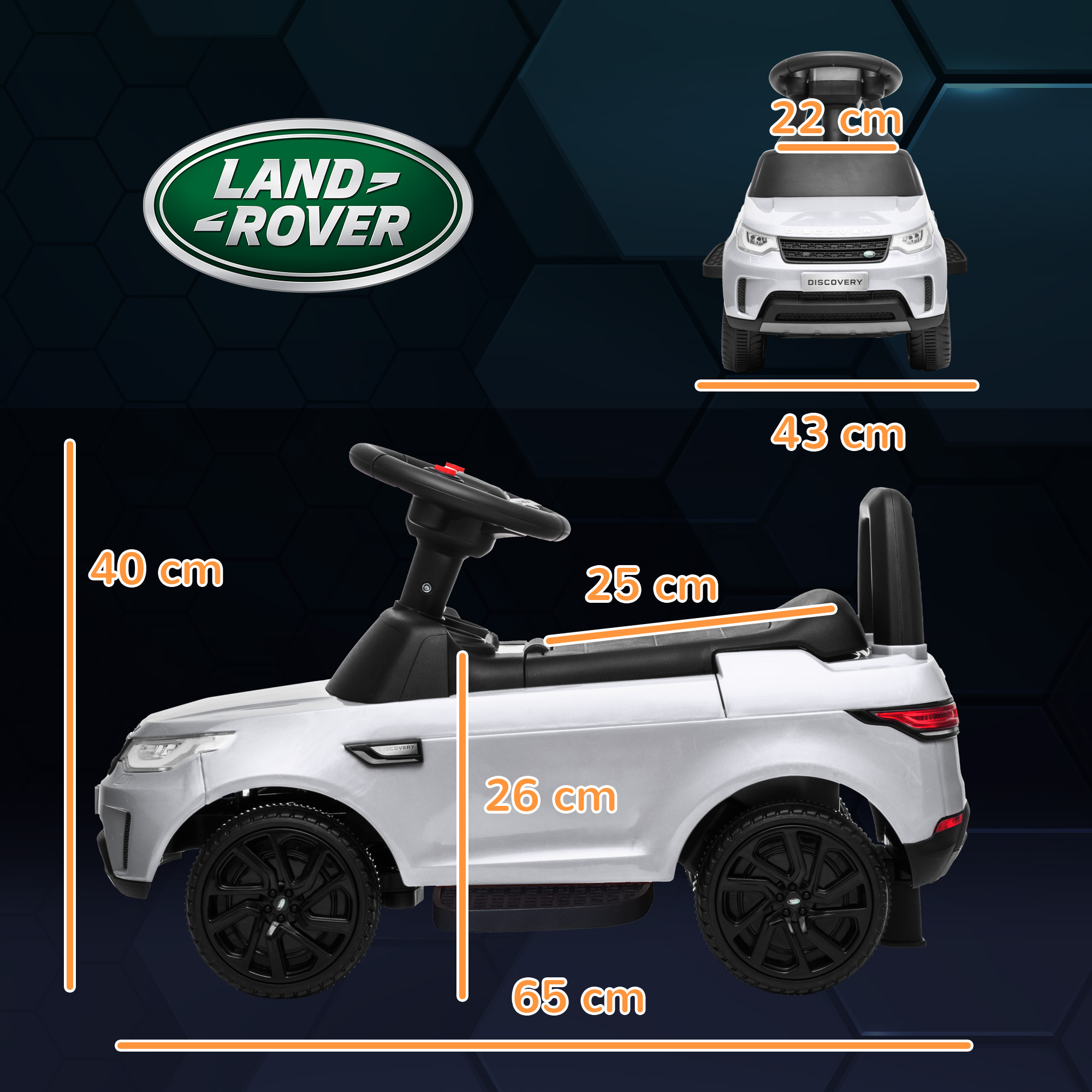 Elektro Kinderauto 6V, Land Rover, Fahr-/Schiebemodus, Scheinwerfer, Musik, Weiß