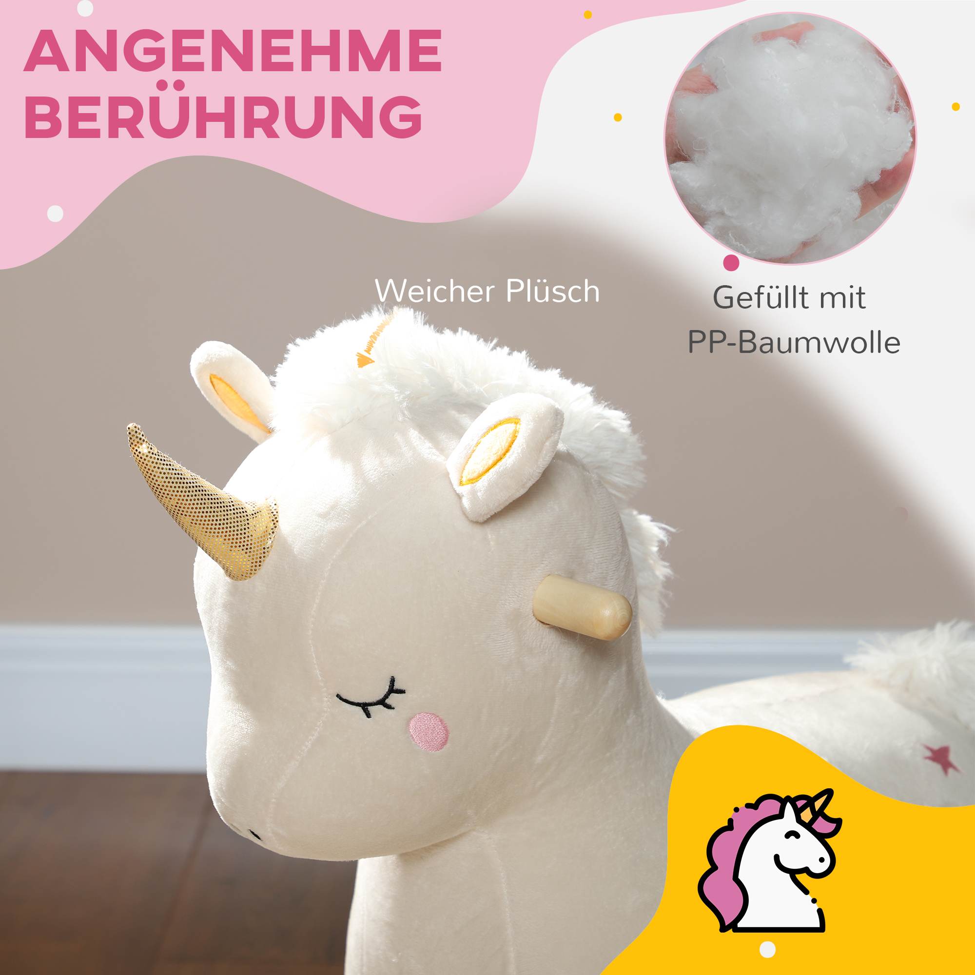 Schaukelpferd im Einhorn-Design, mit Soundeffekten, weicher Sitz, für Kinder im Alter von 2-4 Jahren, Weiß