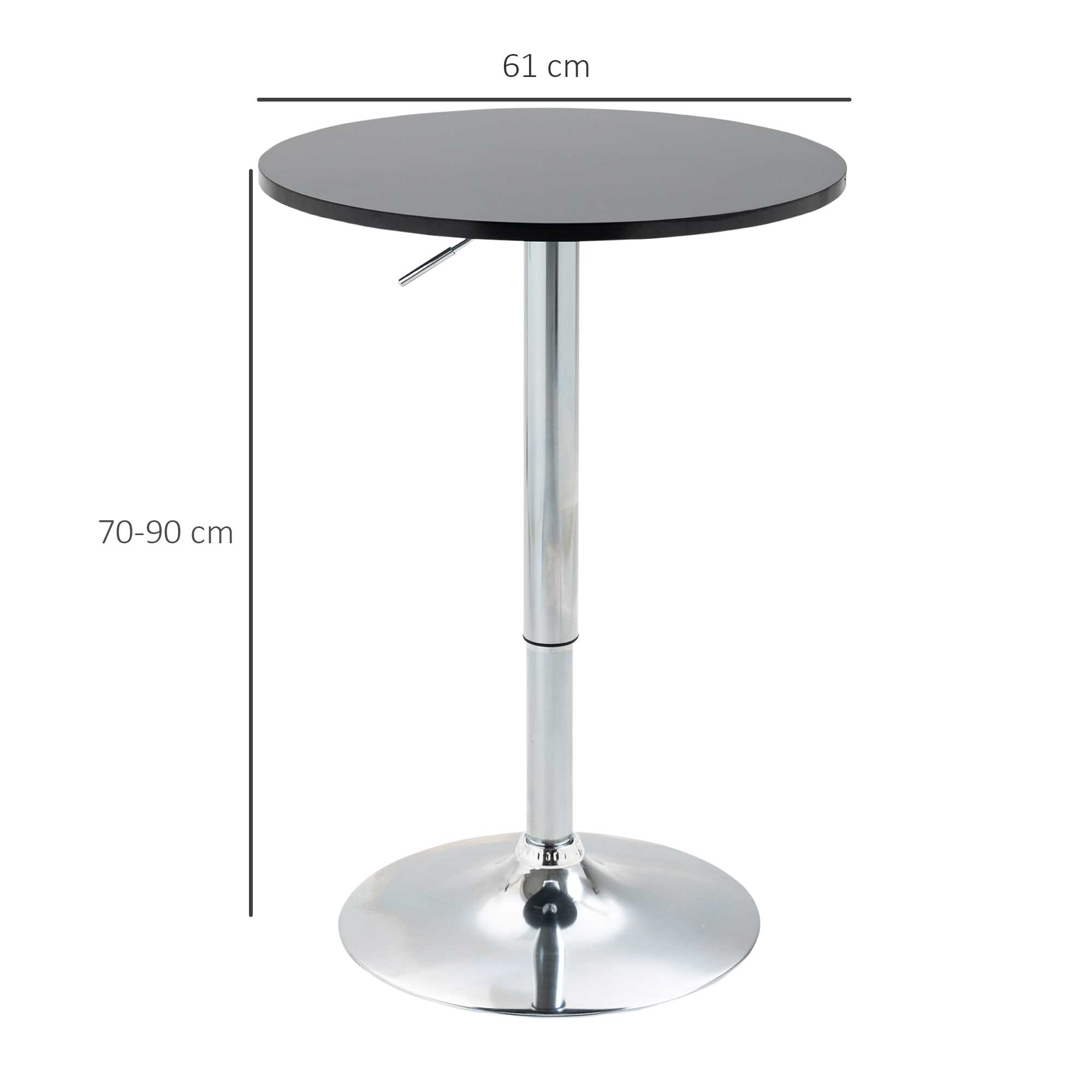Bartisch modern rund Esstisch 360° Drehtisch höhenverstellbarer Bistrotisch Stehtisch Küchentisch Stahl Schwarz Ø61 x 70-90 cm