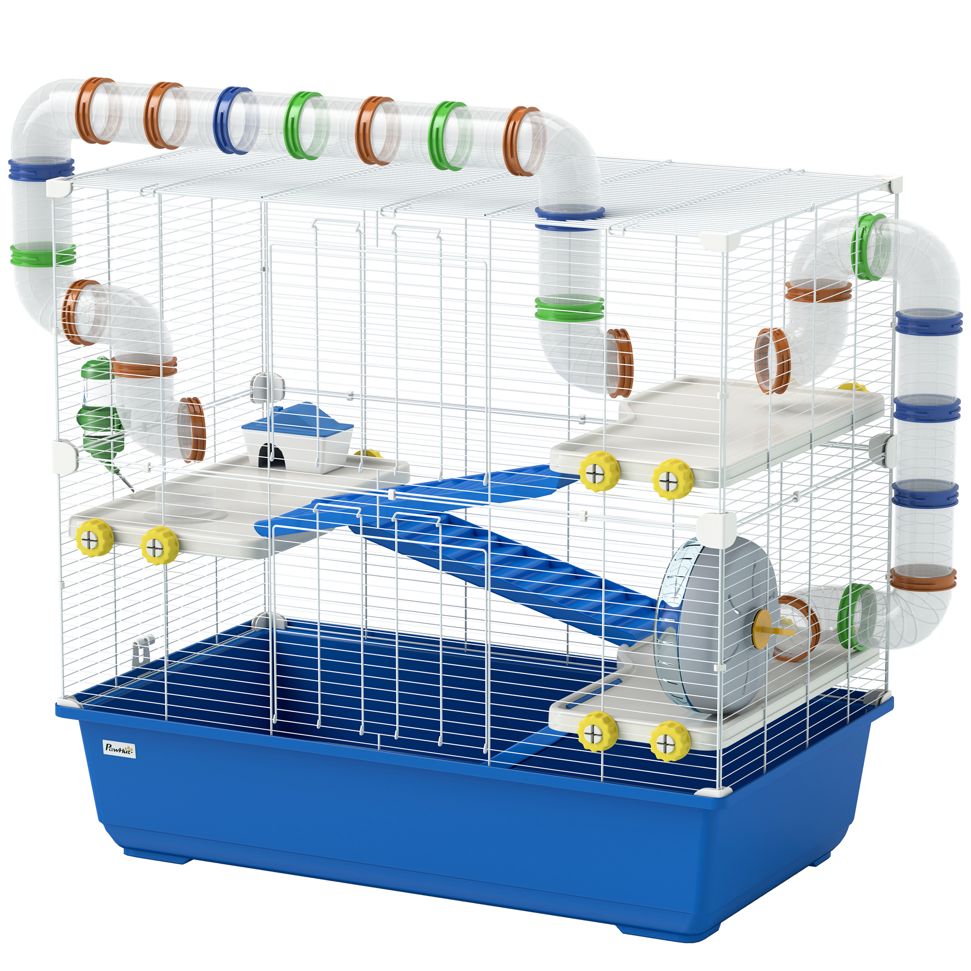 Hamsterkäfig mit 4 Ebenen, Kleintierkäfig mit Tunnelsystem, Hütte, Laufrad, für Zwerghamster, 78 x 45 x 73 cm, Blau Hamsterkäfig mit 4 Ebenen, Kleintierkäfig mit Tunnelsystem, Hütte, Laufrad, für Zwerghamster, 78 x 45 x 73 cm, Blau
