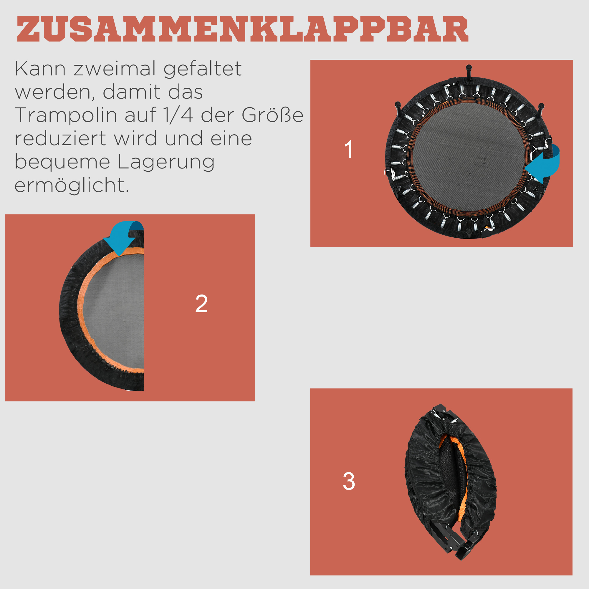 Fitnesstrampolin, klappbar, verstellbarer Haltegriff, Ø102 x 123H cm, bis 100 kg, Schwarz