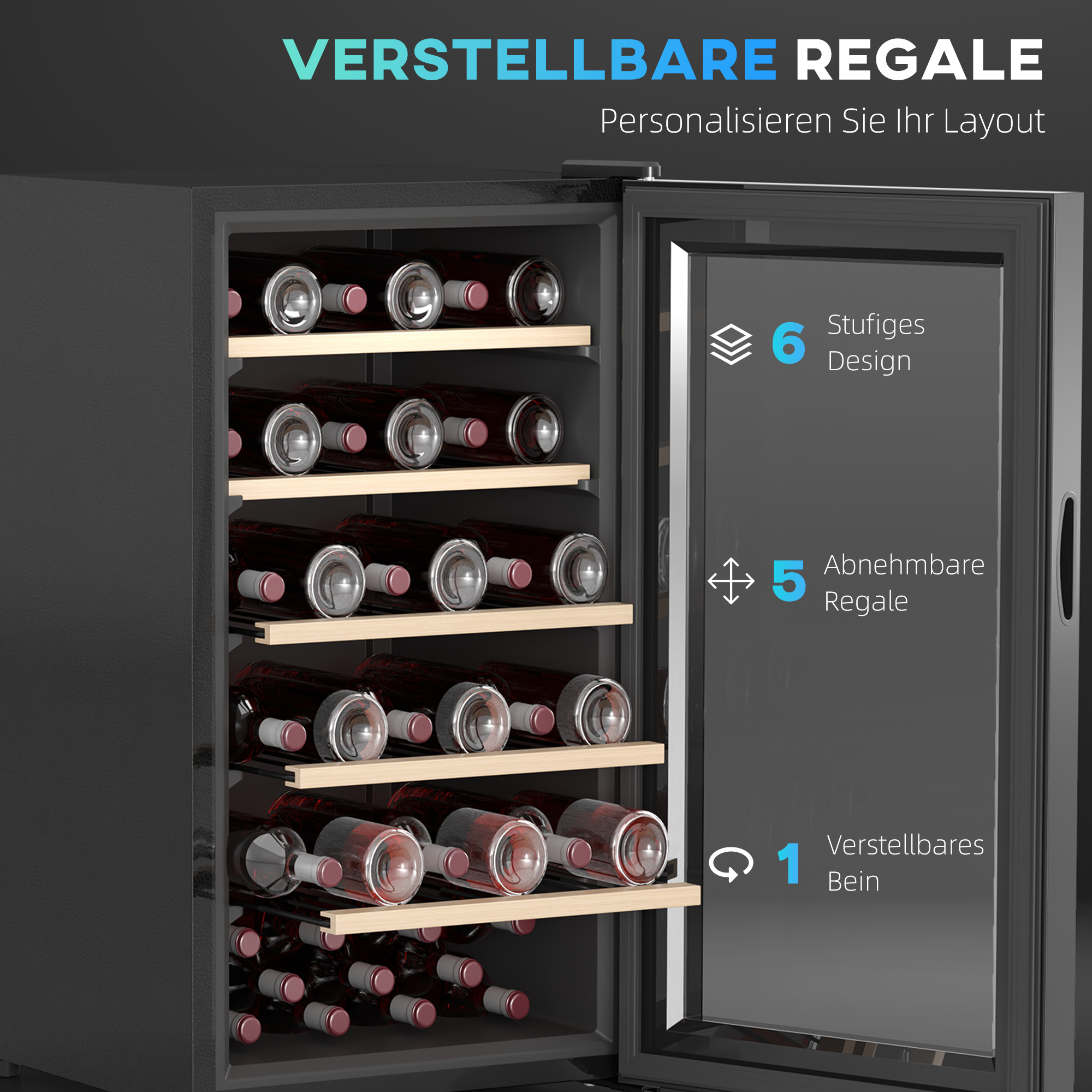 Weinkühlschrank für 41 Weinflaschen, 91 Liter Kapazität, Getränkekühlschrank mit LED-Anzeige, Touchscreen, Schwarz