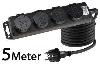 Gartensteckdosenleiste für Außen, 4-fach, IP44, H07RN-F 3G1,5mm², Zuleitung 5m Gartensteckdosenleiste für Außen, 4-fach, IP44, H07RN-F 3G1,5mm², Zuleitung 5m