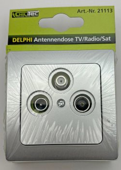 DELPHI Antennendose TV+Radio+Sat, inkl. Rahmen, UP, silber