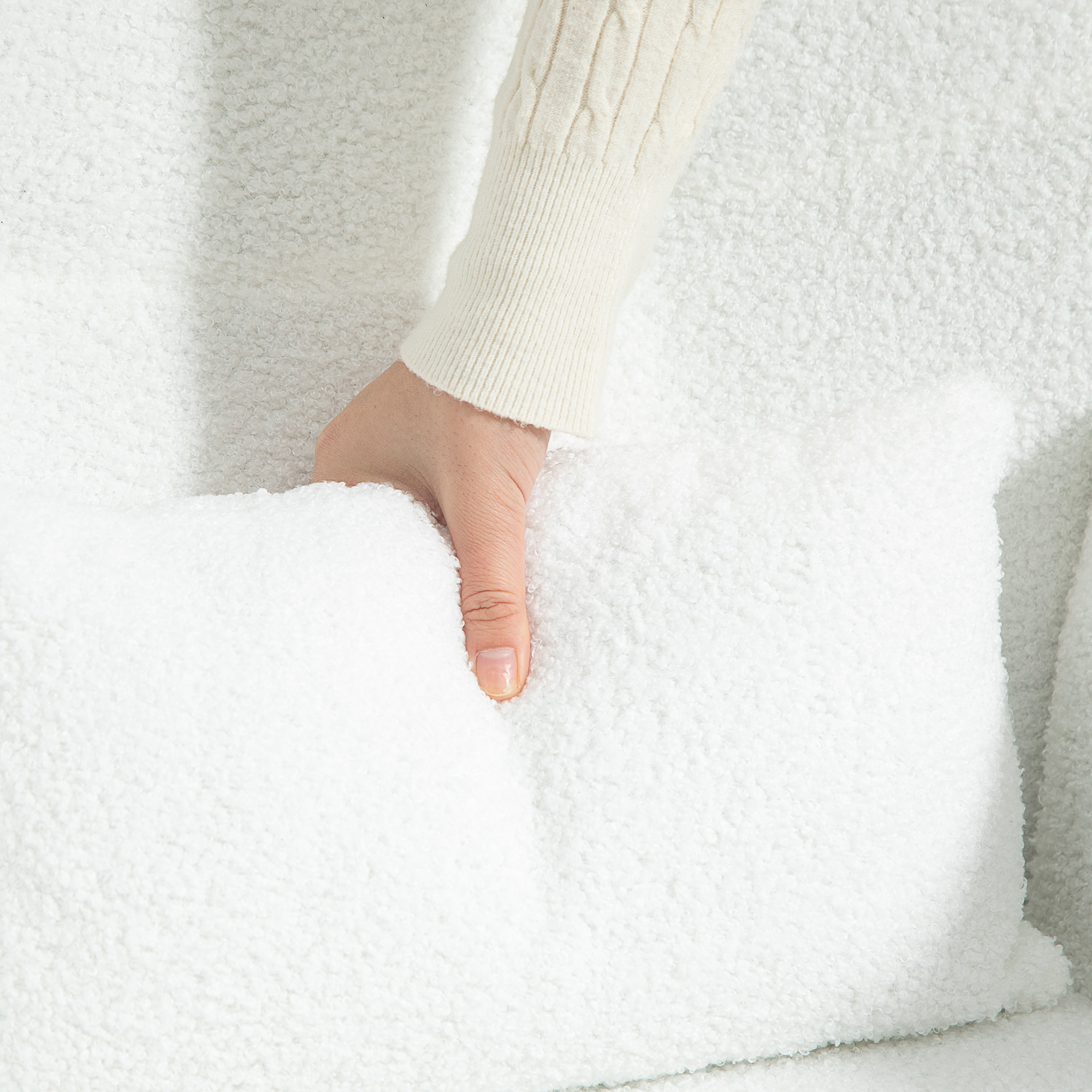 Schaukelstuhl, flauschiger Bezug, Lendenkissen, rutschfest, bis 120 kg, Weiß