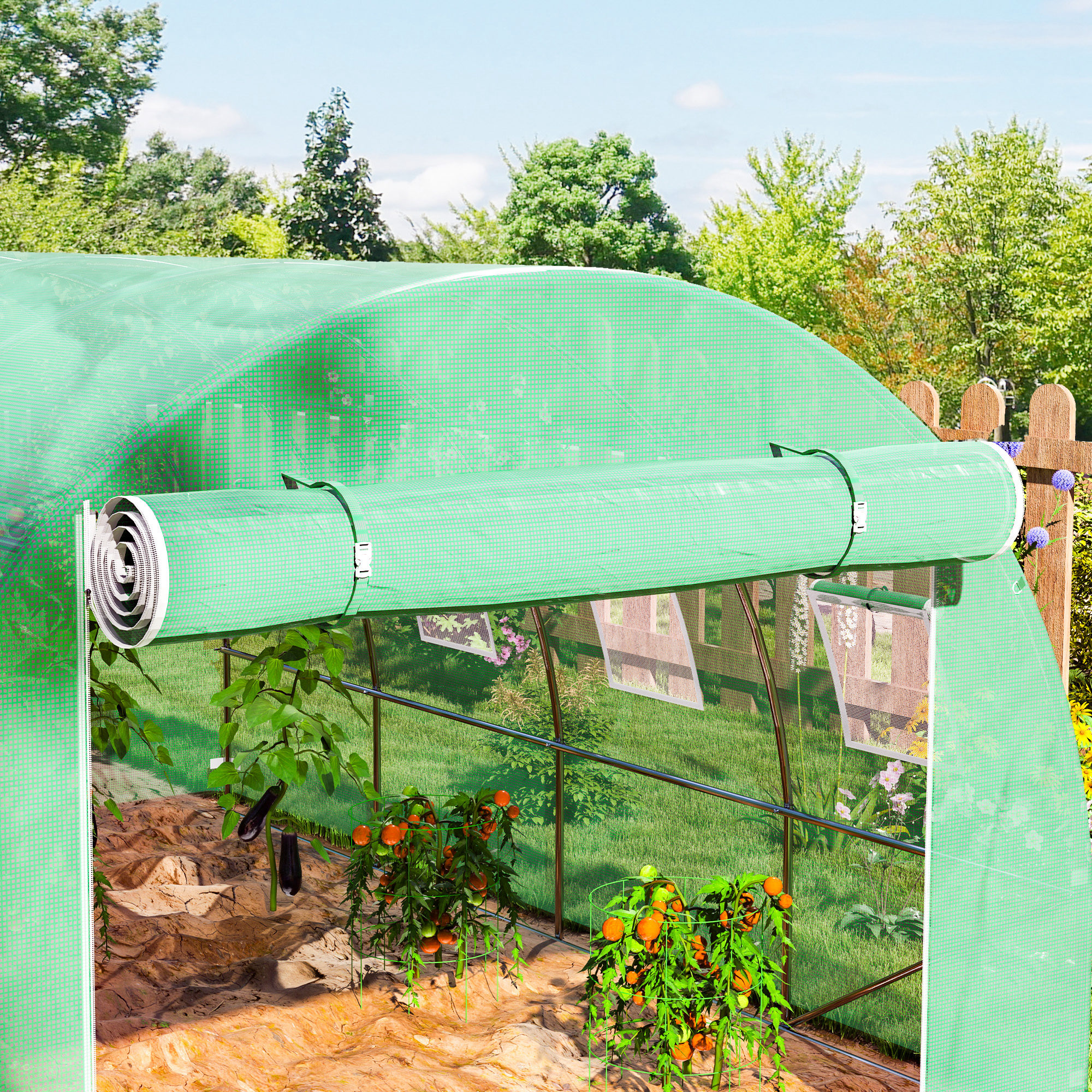 Ersatz-Gewächshausabdeckung, wetterbeständig, 400 cm x 300 cm x 200 cm, Transparent, Grün