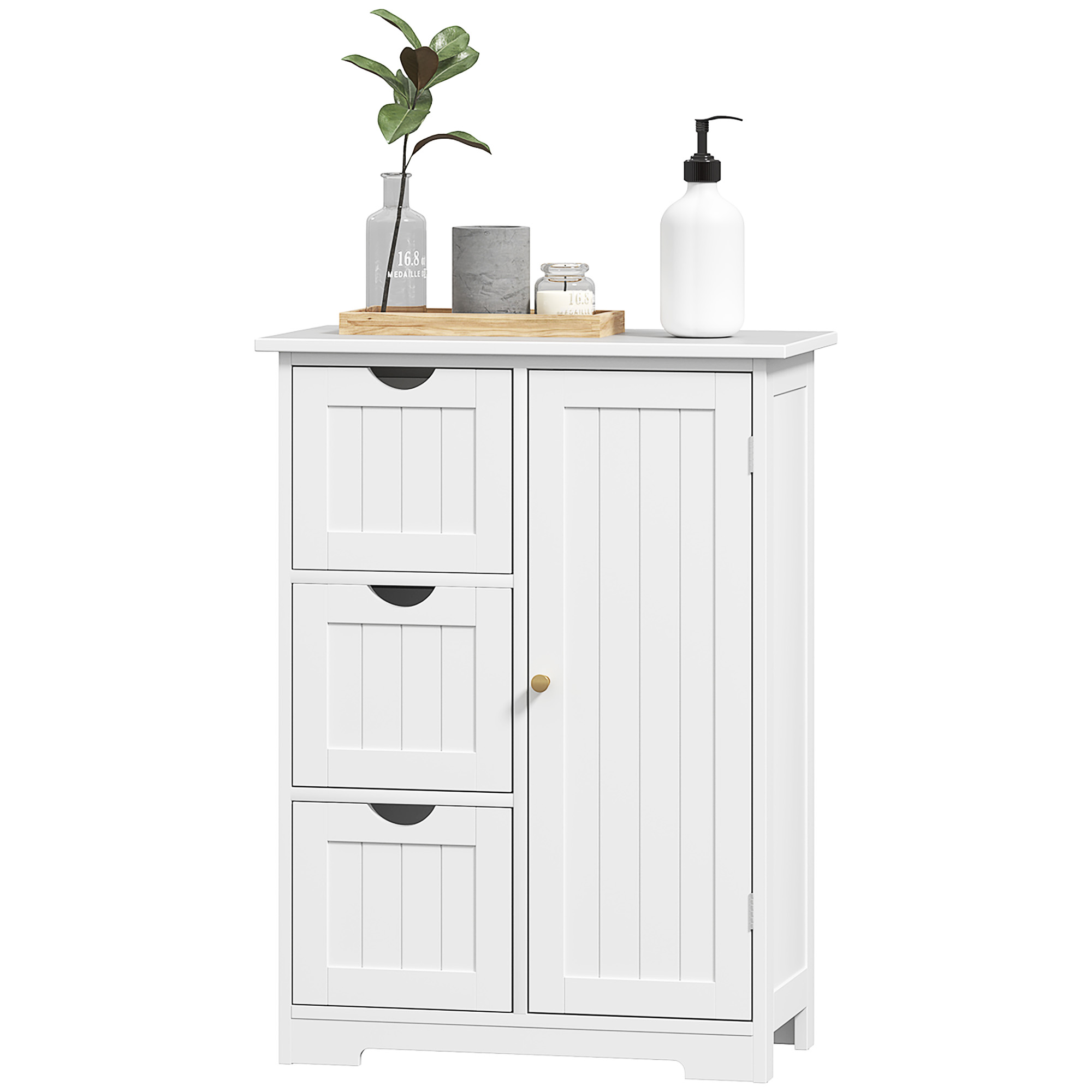 Badezimmerschrank, Badkommode, 3 Schubladen, Regal, MDF, Weiß