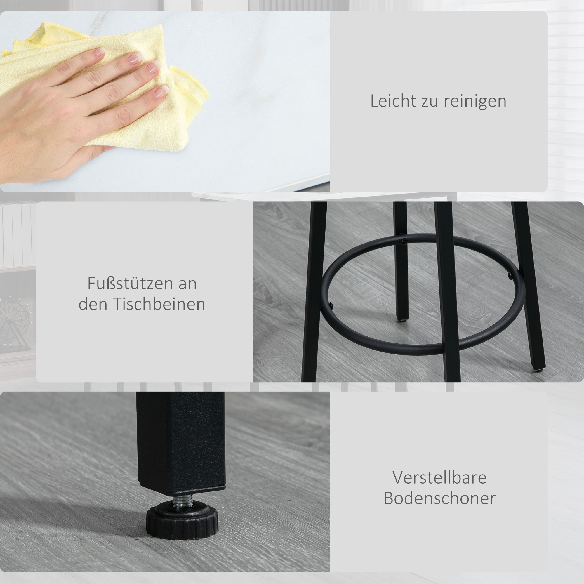 Bar-Set für 2 Personen, 1 Tisch mit 2 Barhockern, Tischplatte in weißer Marmoroptik, Stahlrahmen