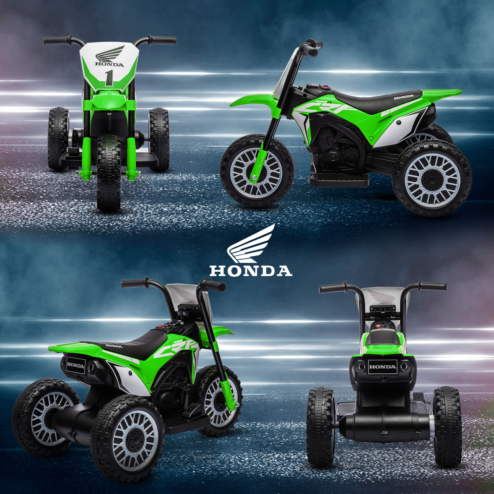 Elektro Kindermotorrad Honda, 3 km/h, Soundeffekte, für 18-36 Monate, Grün