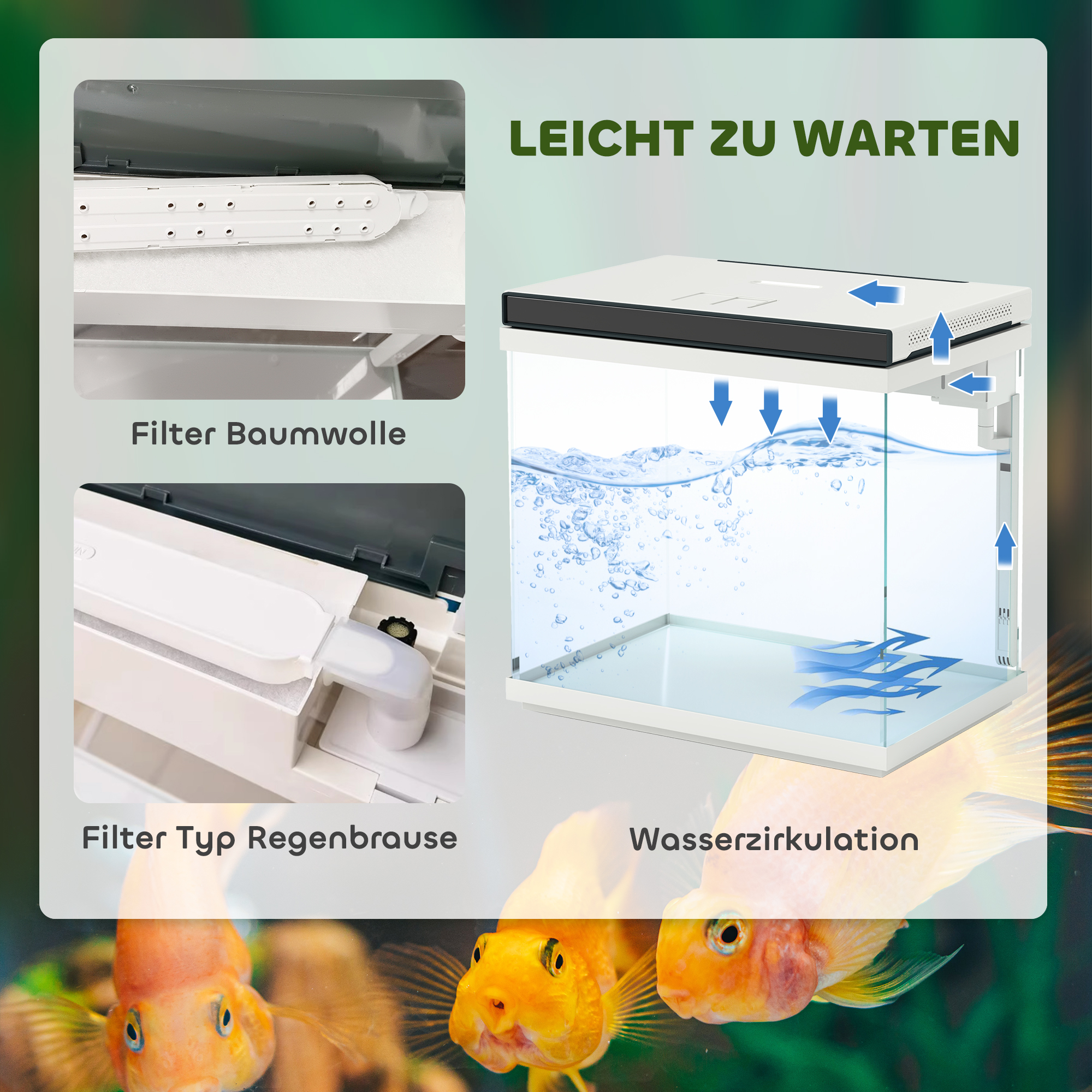 26 Liter Aquarium mit Filter, LED-Beleuchtung, Wasserpumpe, für verschiedene Fischarten, ca. 38 x 26 x 38 cm