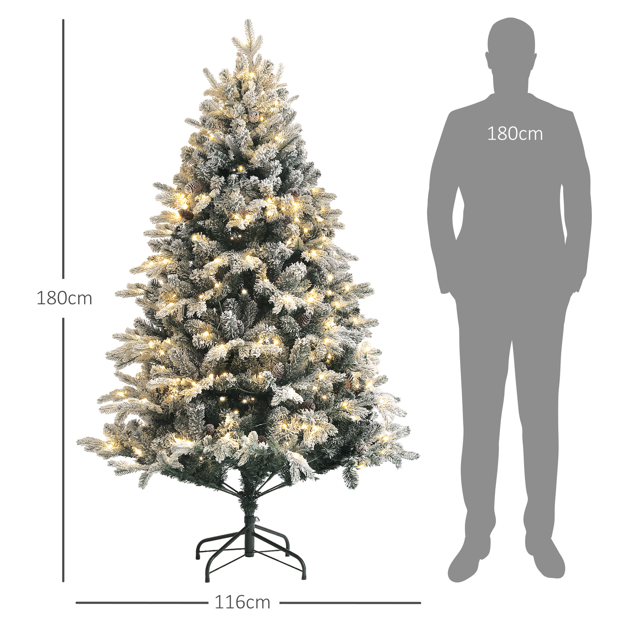 Weihnachtsbaum, 180 cm, LED-Lichter, schneebedeckt, flammenhemmend, Metall