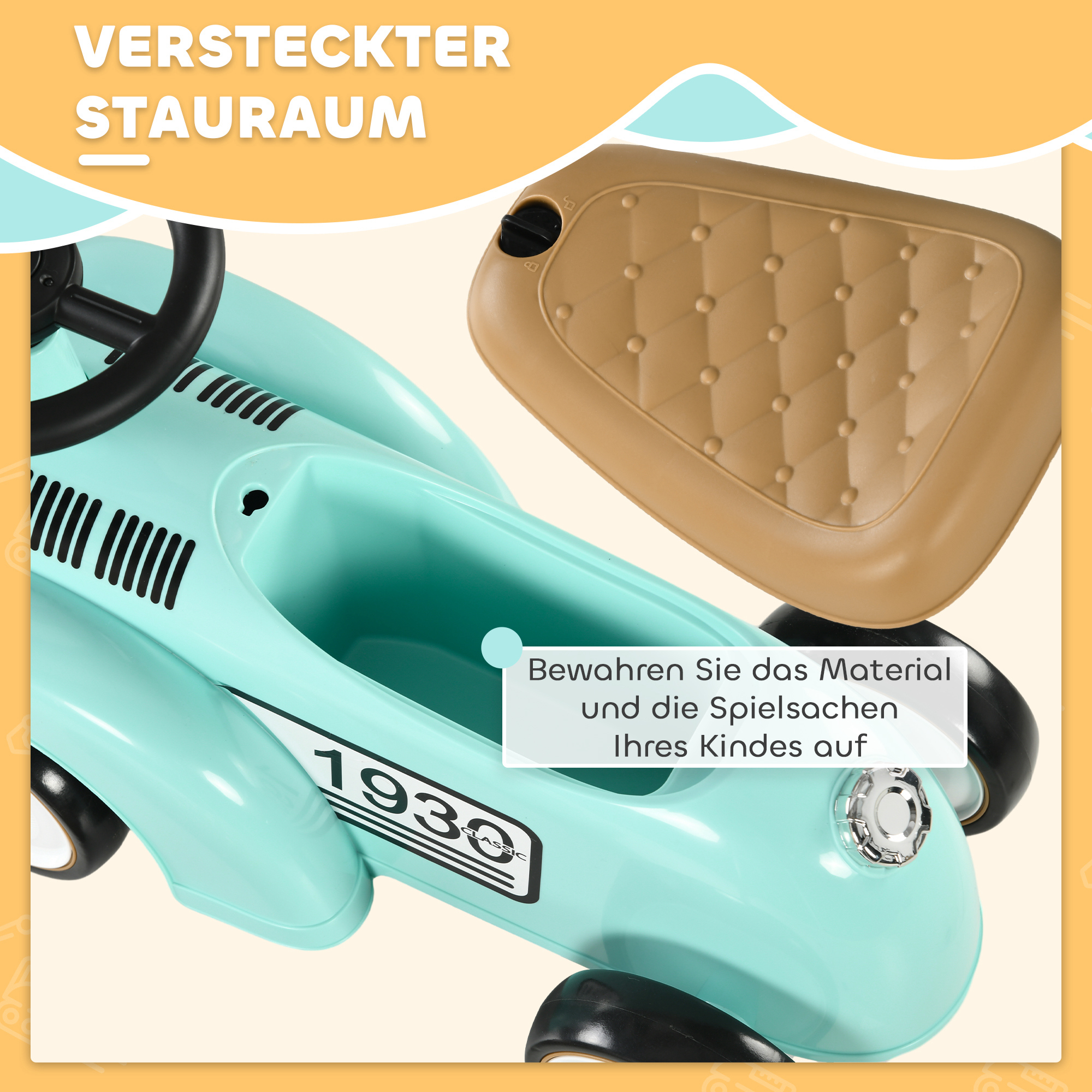 Kinder Rutschauto, Vintage-Design, versteckter Stauraum, Kippschutz, Hupe, 12-36 Monate, Grün