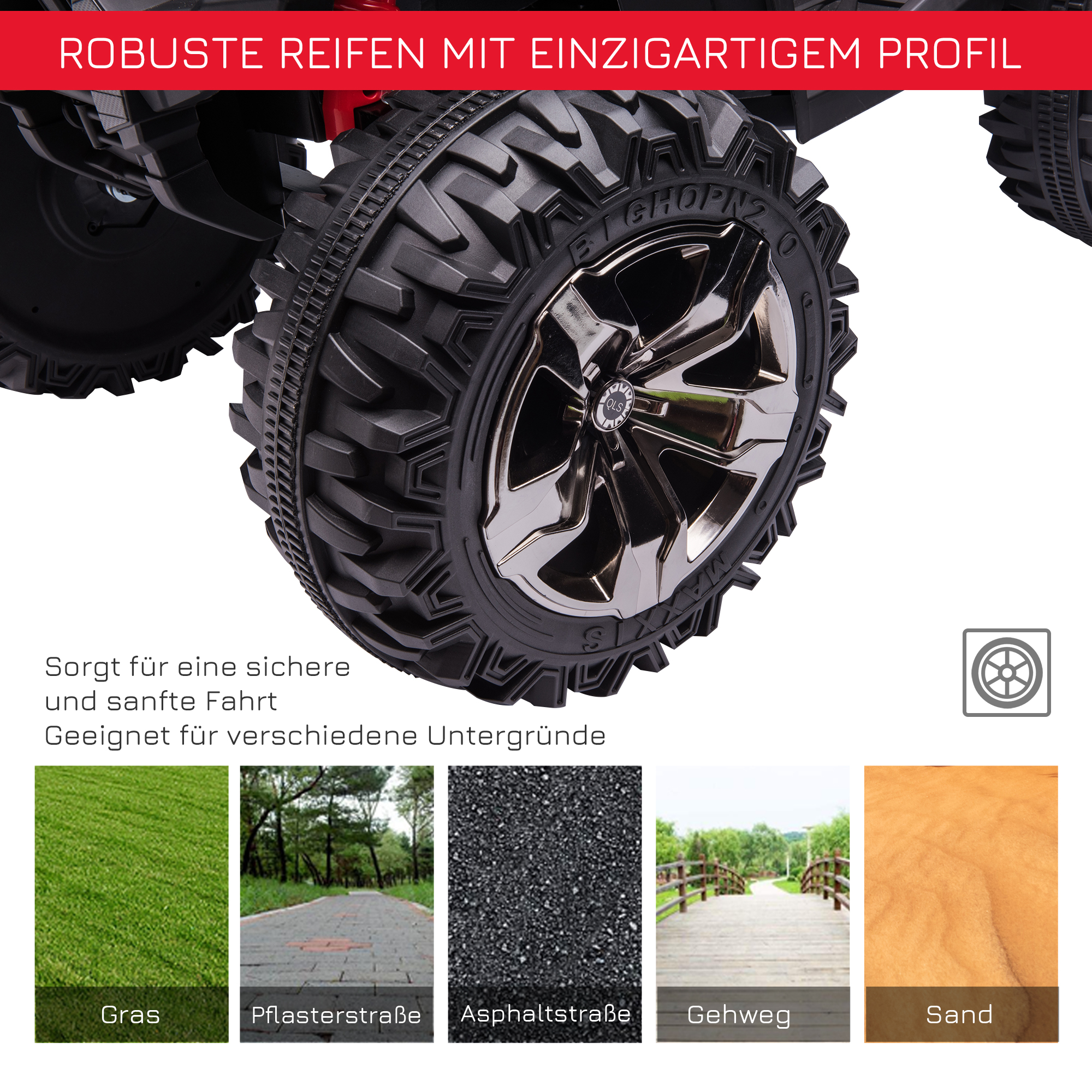 Kinderquad, 3-8 km/h, 45 Min, Betriebszeit, LED-Scheinwerfer, Musikplayer mit USB, für Kinder 3 bis 5 Jahre