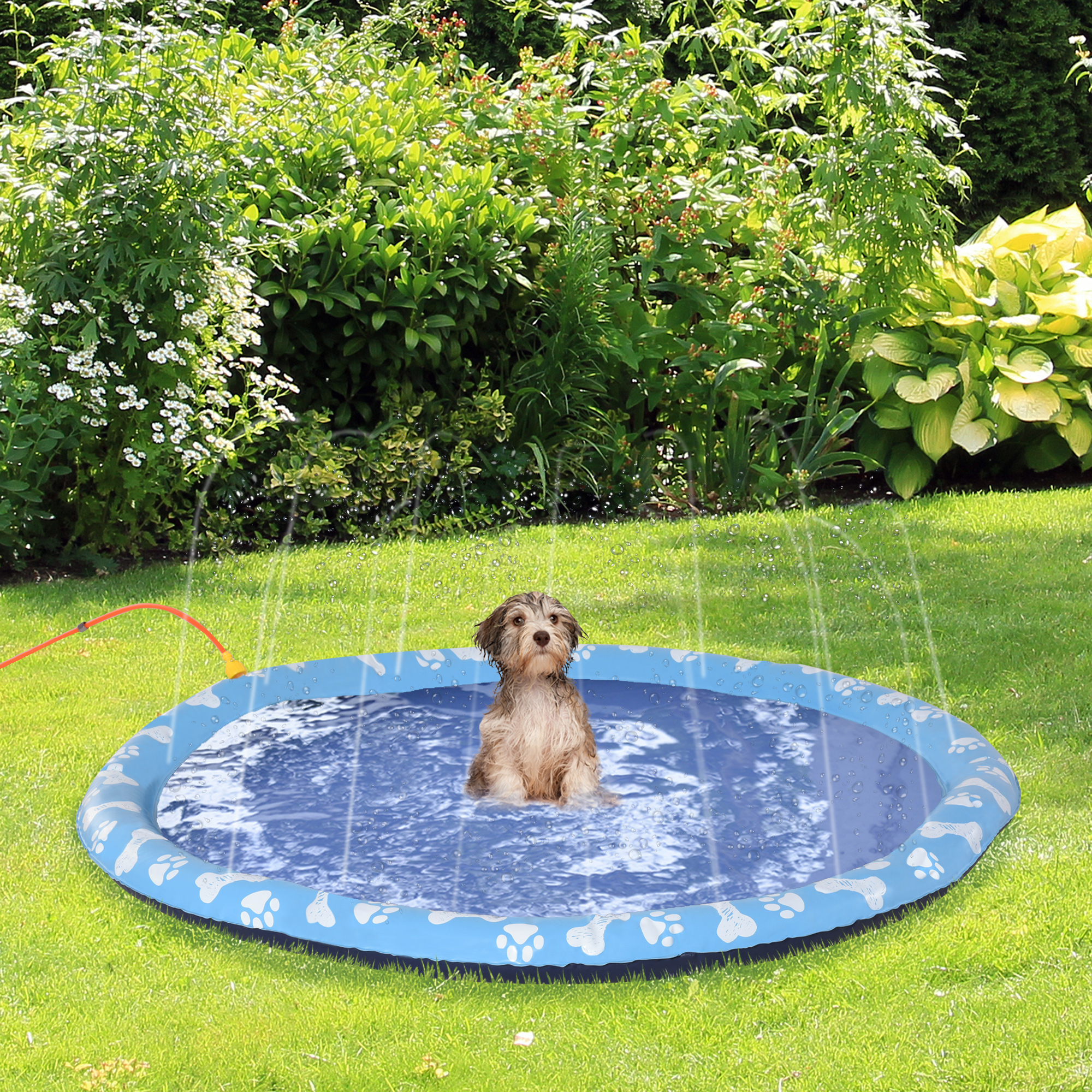 Hundepool, Planschbecken, mit Wasserdüse, rund, rutschfest, blau, Ø150 cm