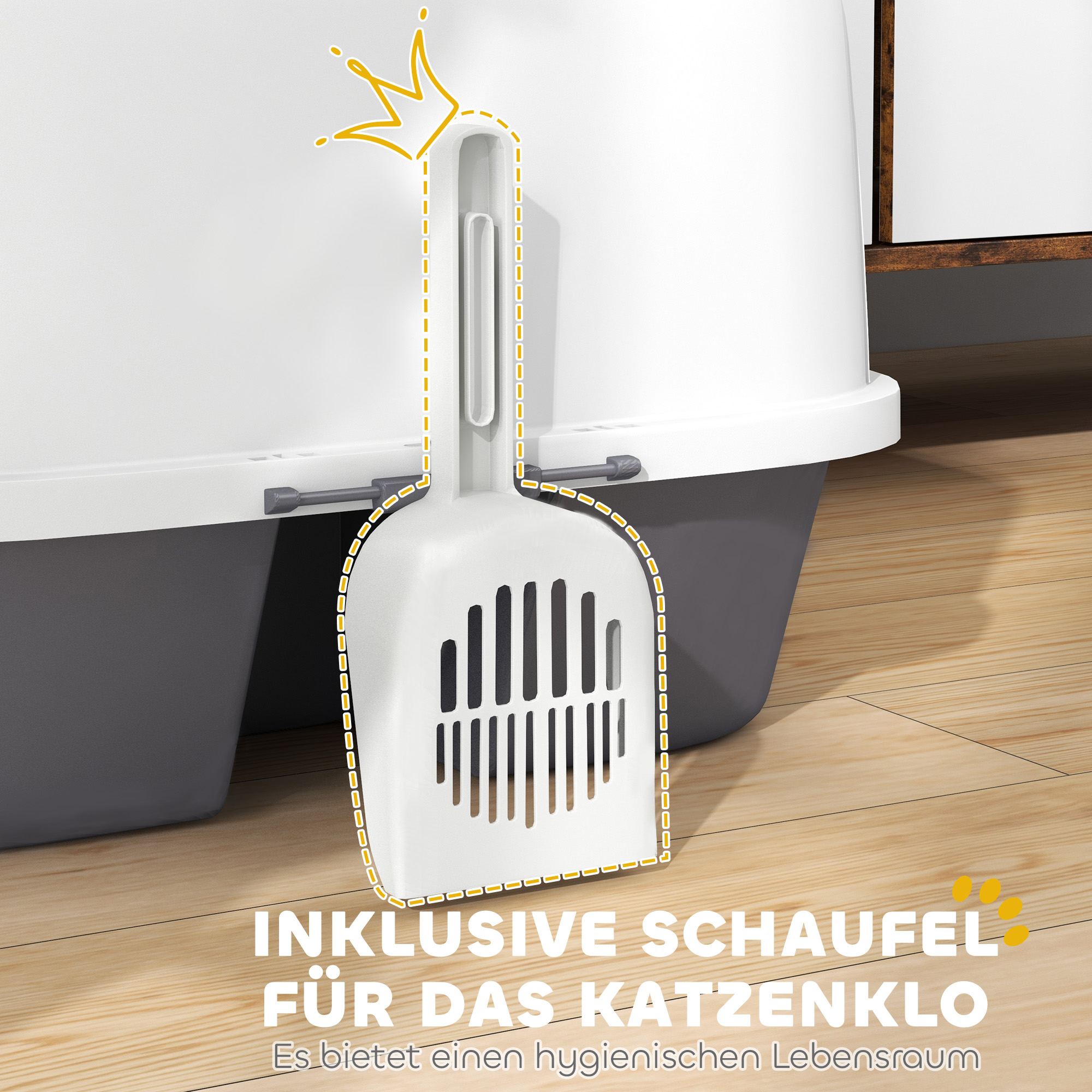 Katzentoilette, Katzenklo mit Deckel und Schaufel, leicht zu reinigen, verschließbar, Weiß