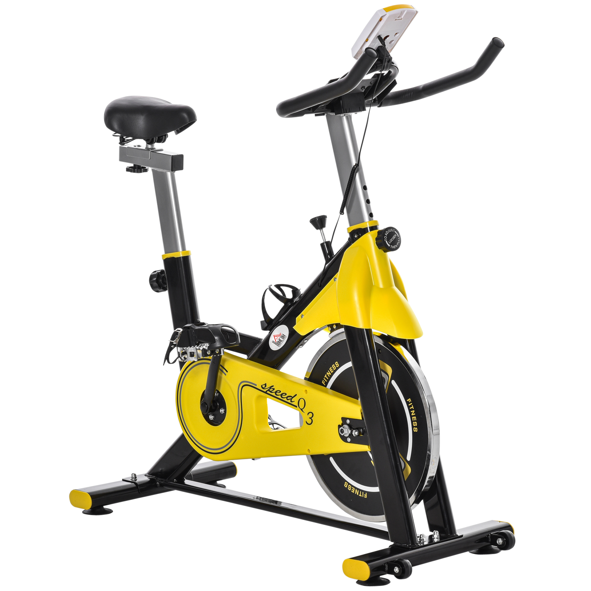 Fahrradtrainer höhenverstellbarer Heimtrainer Fitnessfahrrad Rollentrainer mit Riemenantrieb LCD-Display Stahl ABS Gelb+Schwarz 45,5 x 100 x 101-113 cm