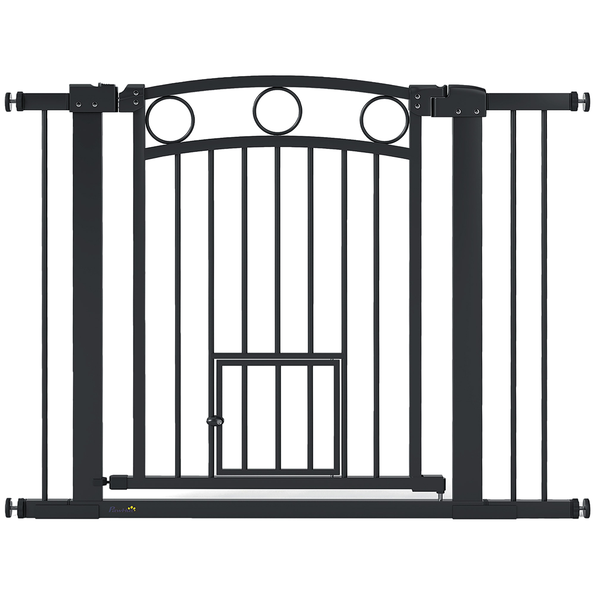 Haustiertor, 77 cm Treppengatter, verstellbare Breite 76-104 cm, mit Katzentür, für Treppen und Türöffnungen, Schwarz