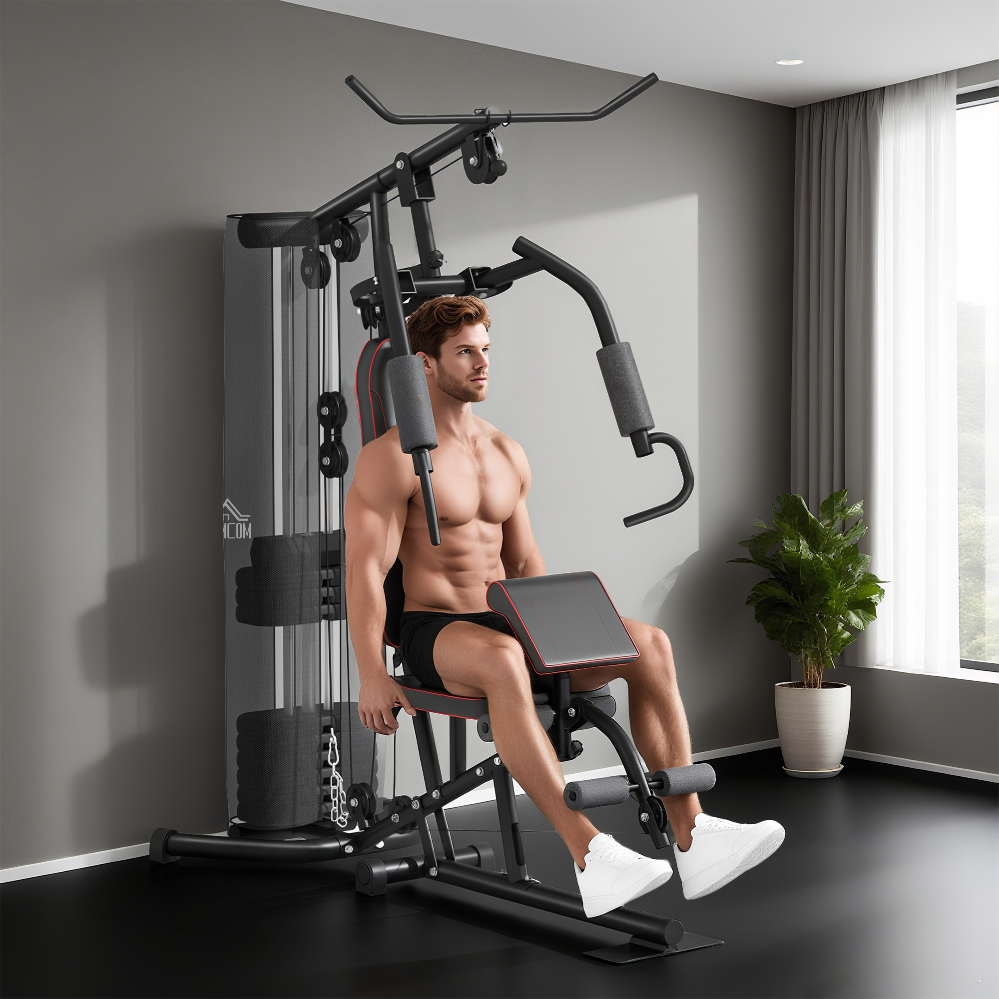 Heimtrainer, Trainingsstation, Hantelbank, Brustpresse, Stahl, 170x104x205 cm, Schwarz