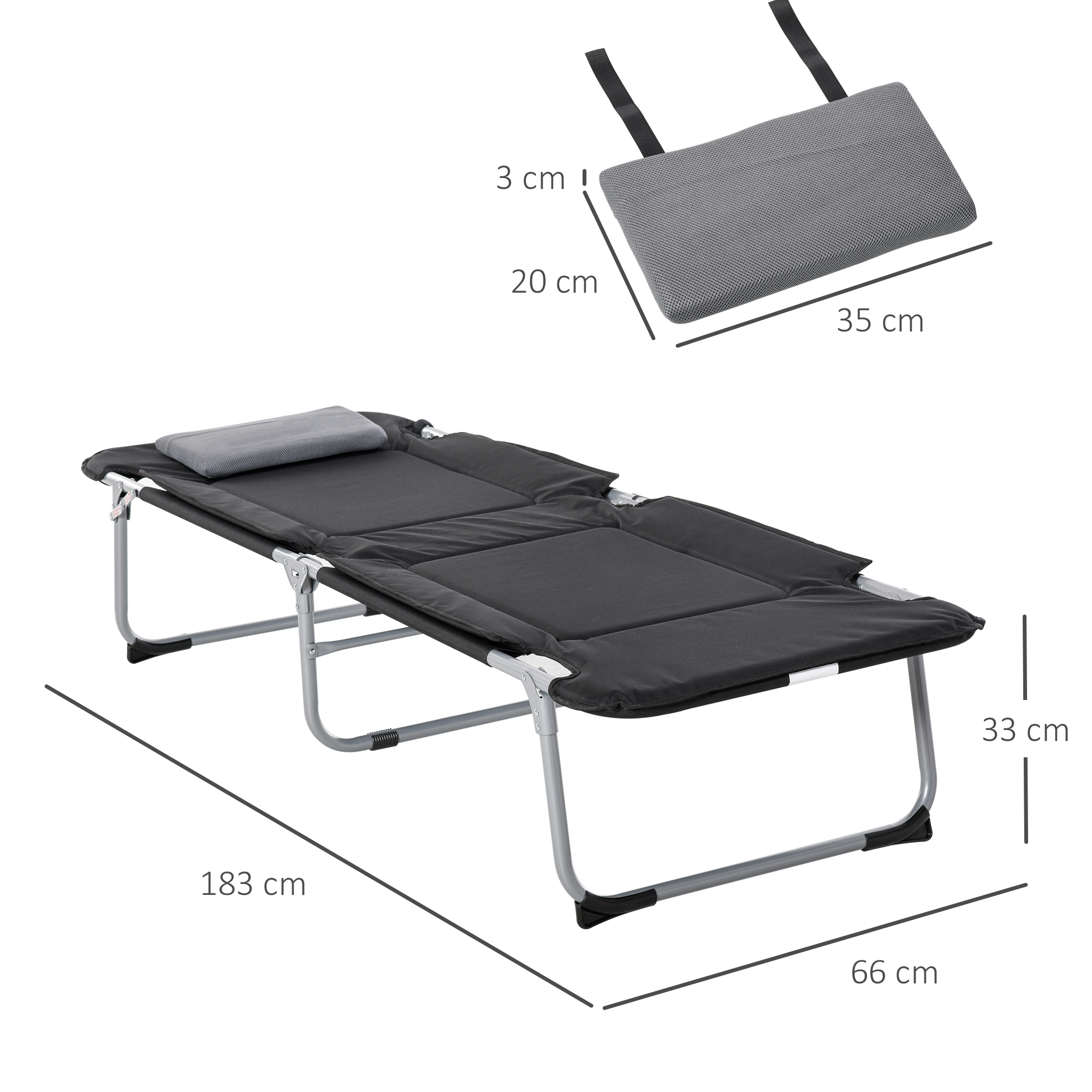 Campingbett Feldbett Klappbett mit Kissen Campingliege für Outdoor Camping Reisen  183 x 66 x 33 cm